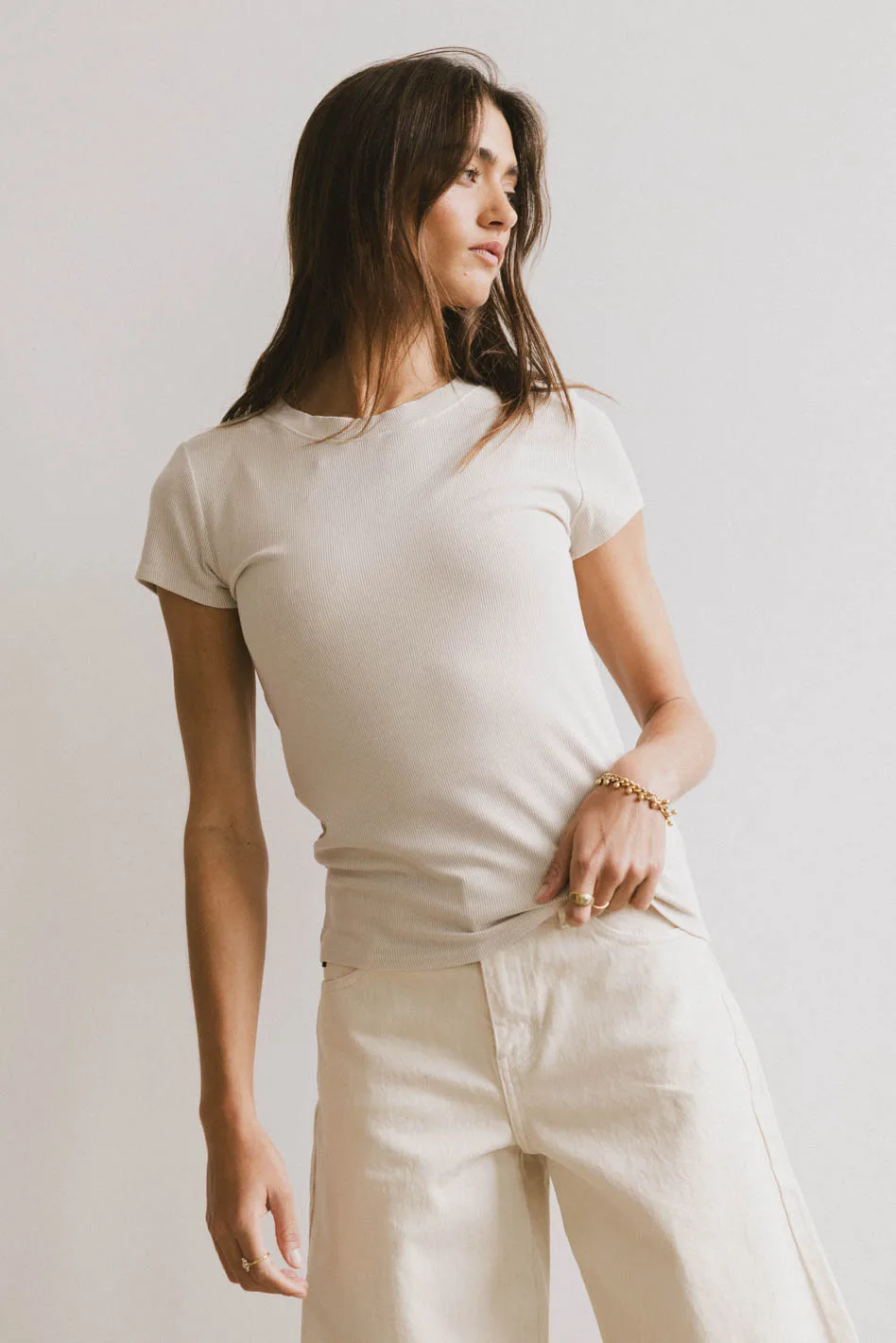 Opal Ribbed Tee in Ecru - FINAL SALE