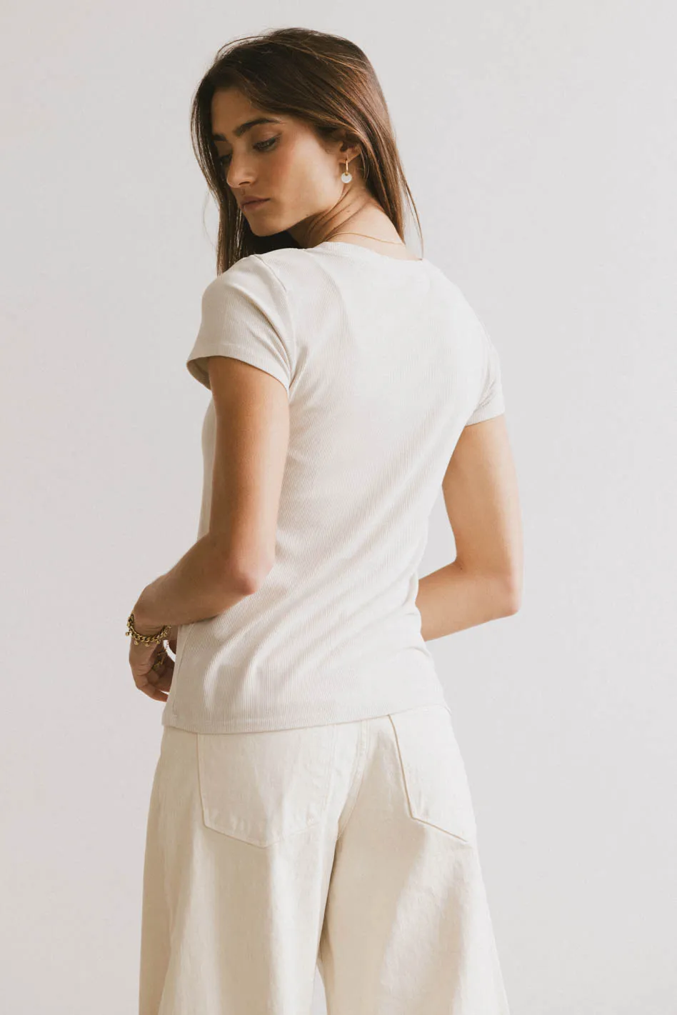 Opal Ribbed Tee in Ecru - FINAL SALE - Image 2