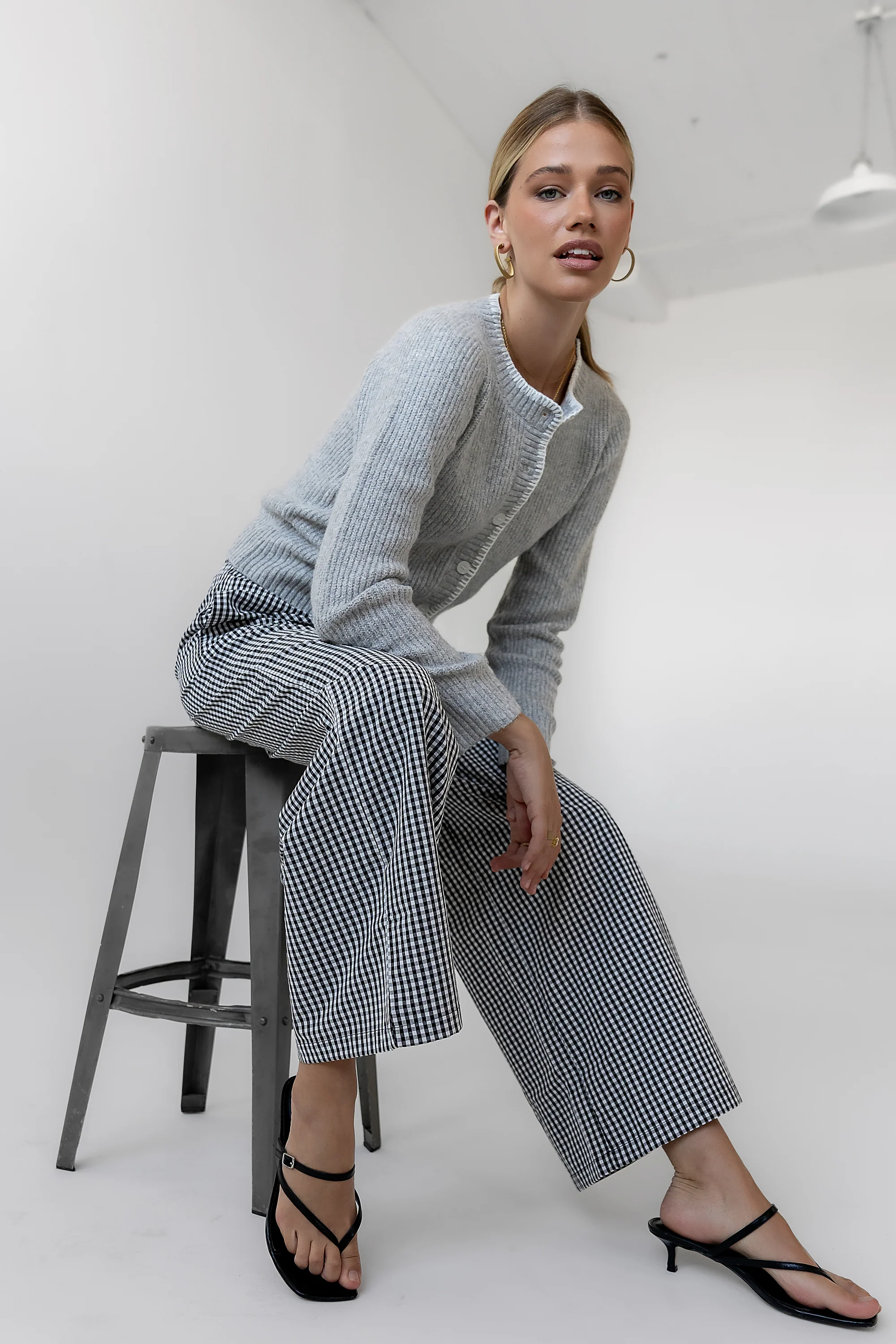 Ada Gingham Wide Leg Pants in Black - FINAL SALE - Image 2
