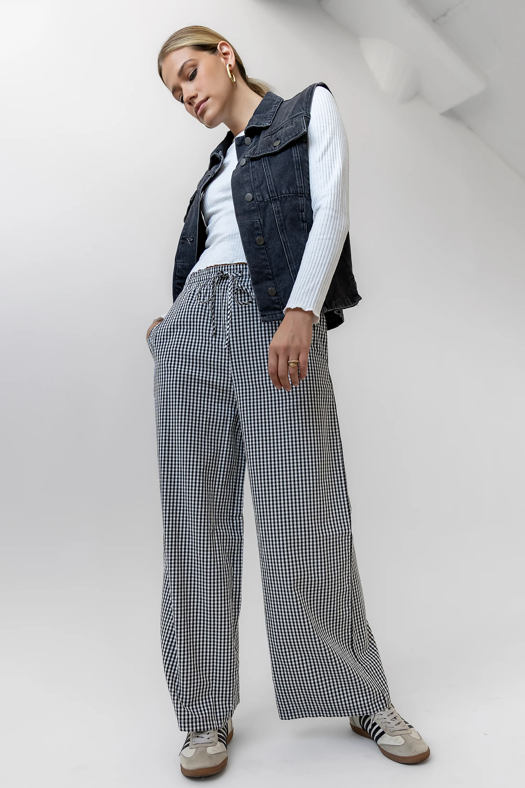 Ada Gingham Wide Leg Pants in Black - FINAL SALE - Image 3