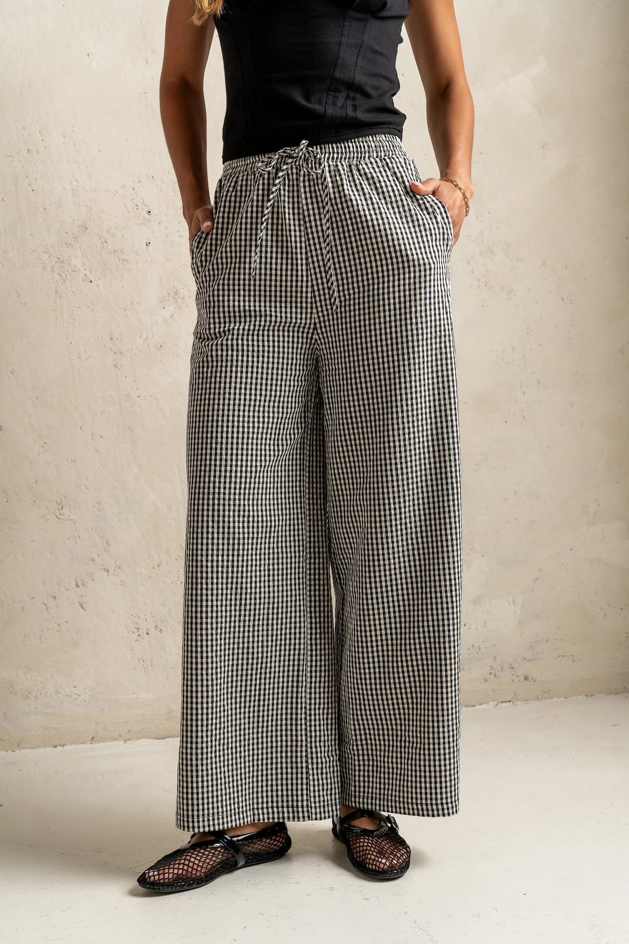 Ada Gingham Wide Leg Pants in Black - FINAL SALE - Image 4
