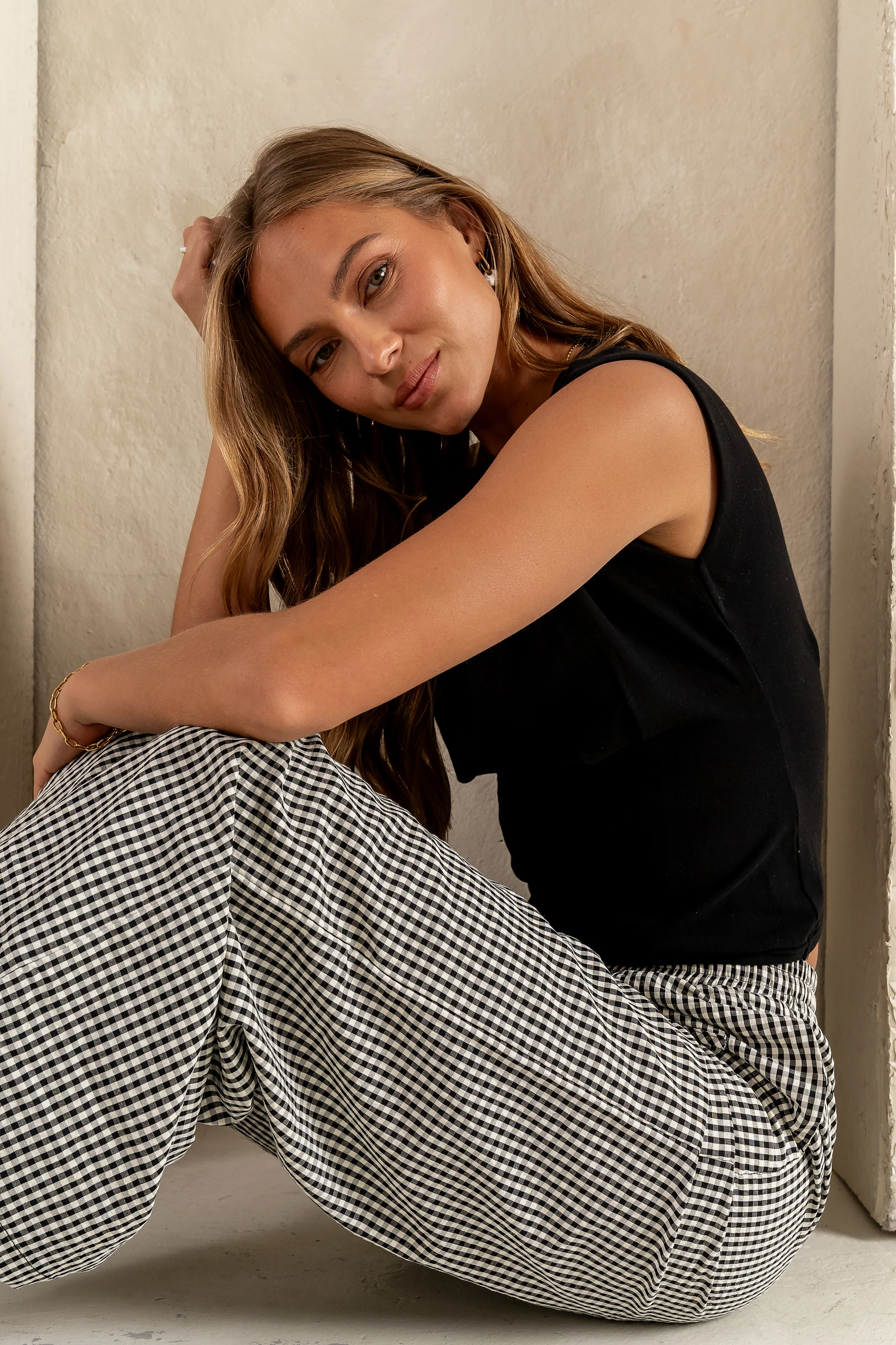 Ada Gingham Wide Leg Pants in Black - FINAL SALE - Image 5