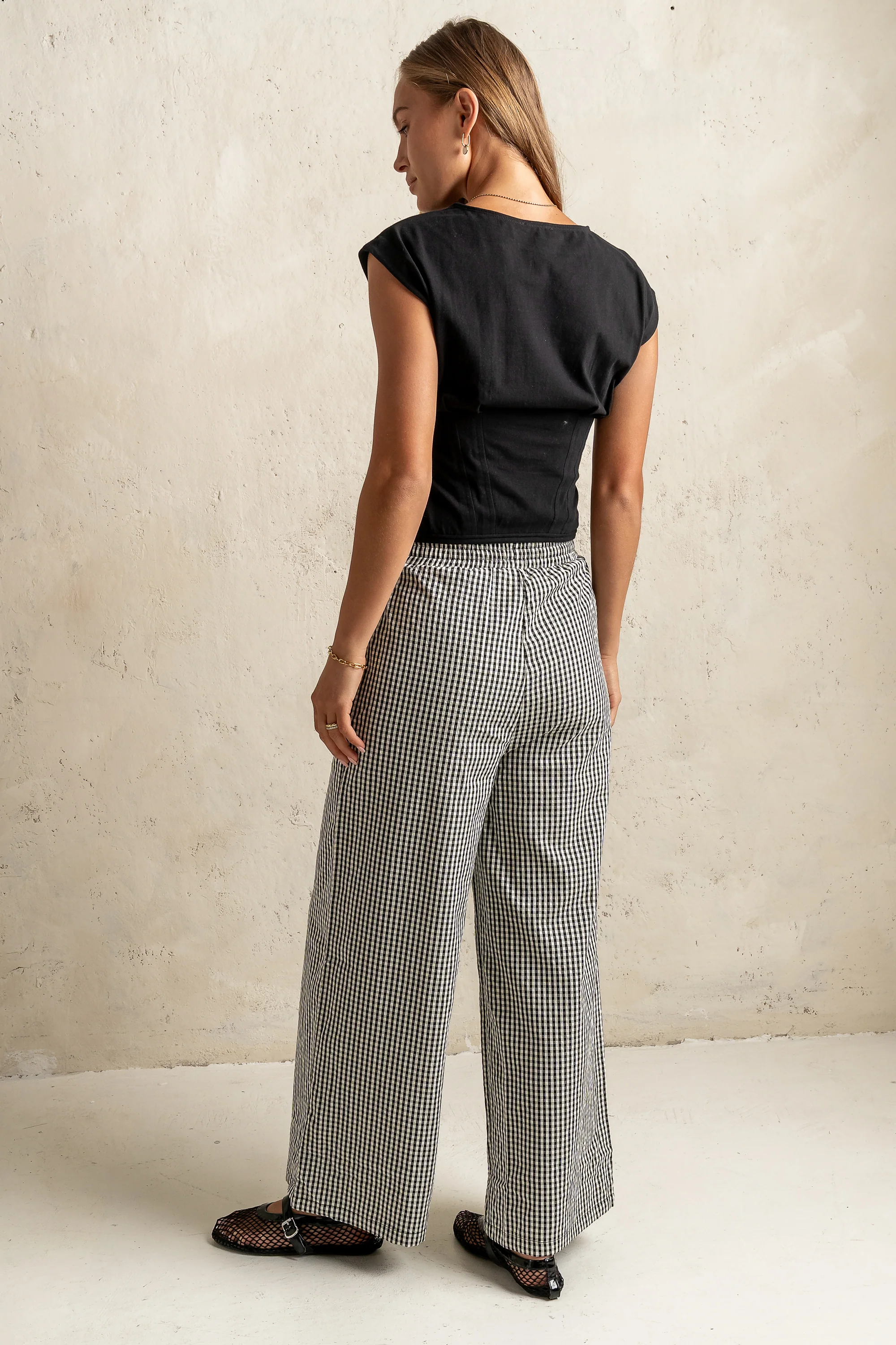 Ada Gingham Wide Leg Pants in Black - FINAL SALE - Image 7