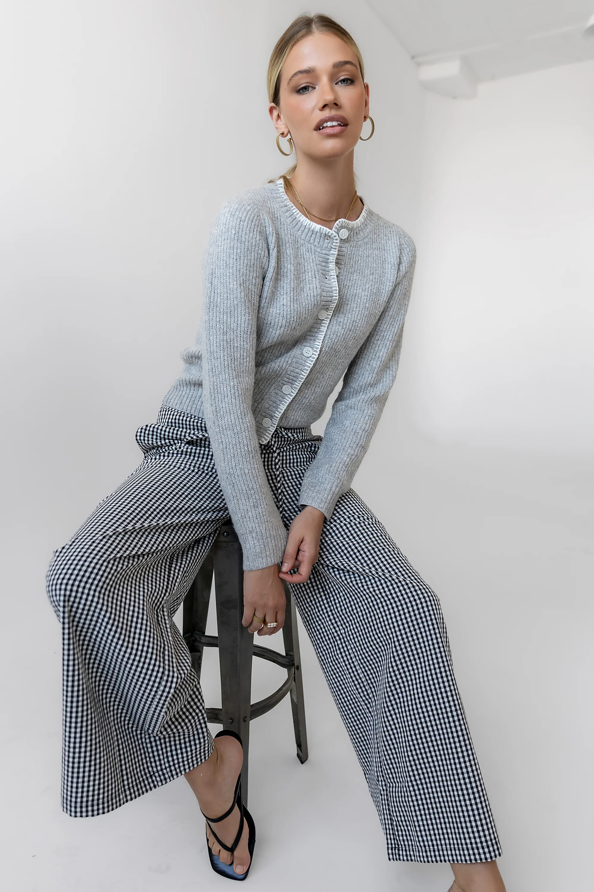 Ada Gingham Wide Leg Pants in Black - FINAL SALE - Image 9