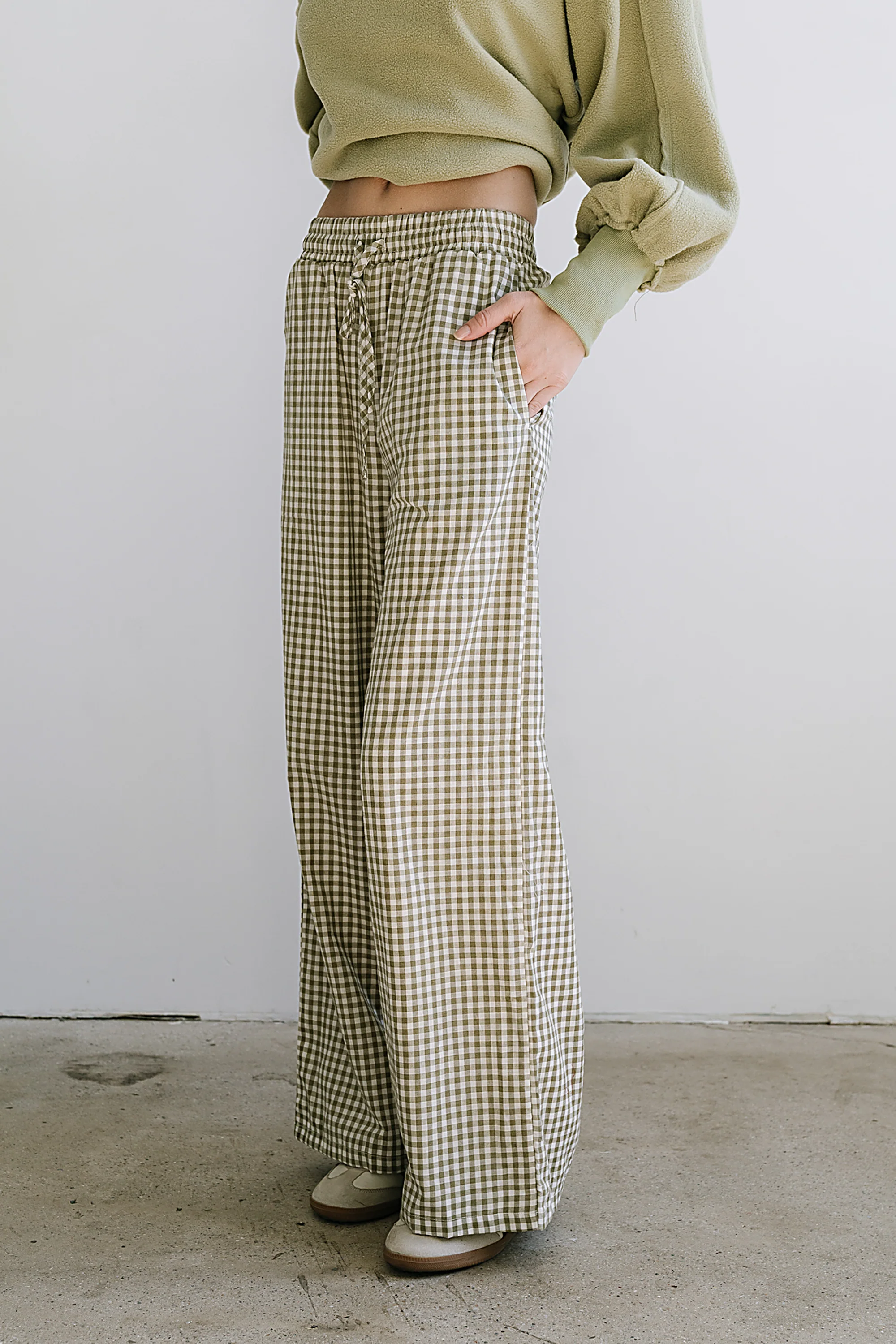 Ada Gingham Wide Leg Pants in Olive - FINAL SALE
