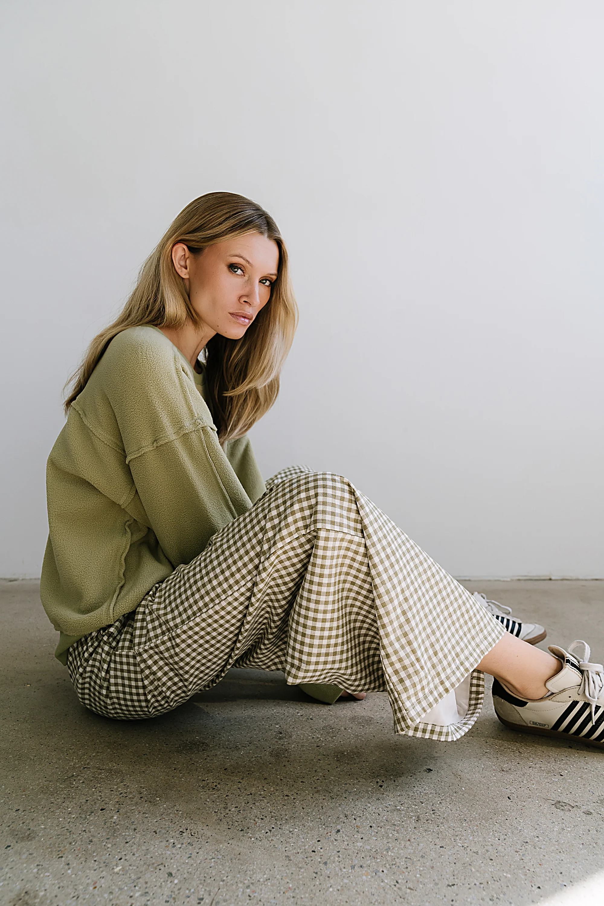 Ada Gingham Wide Leg Pants in Olive - FINAL SALE - Image 2