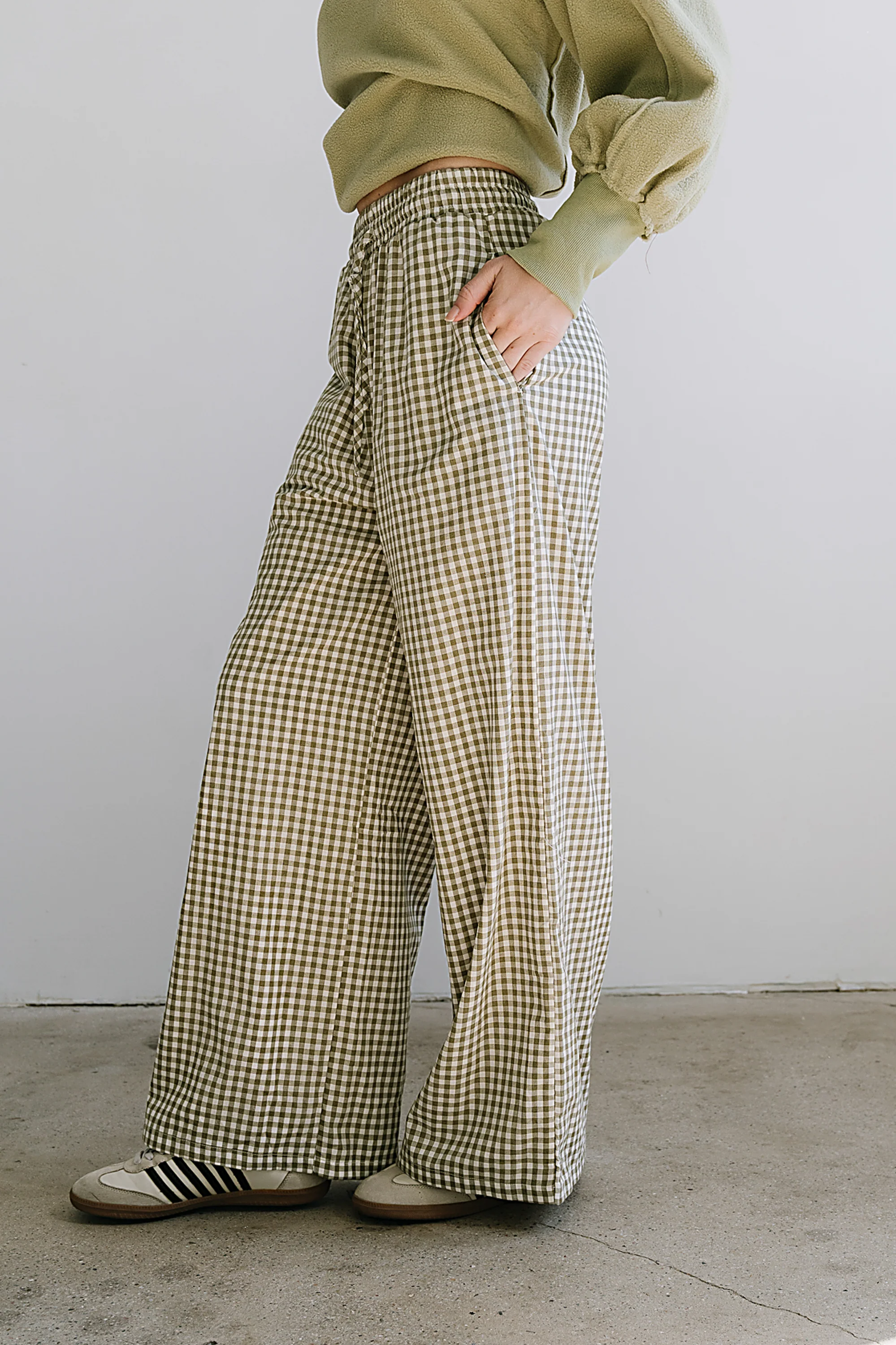 Ada Gingham Wide Leg Pants in Olive - FINAL SALE - Image 5