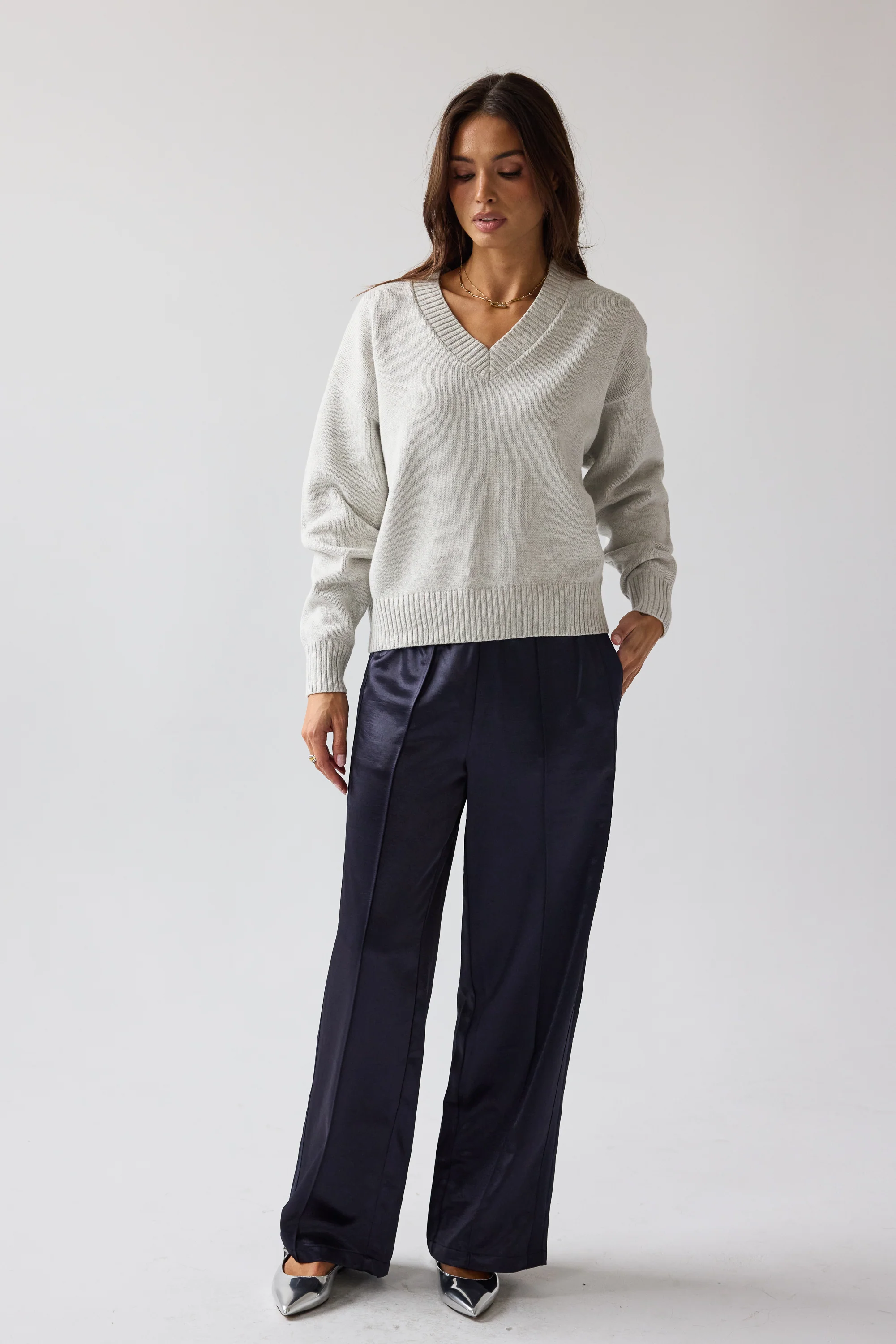 Adella Knit Sweater in Silver - FINAL SALE - Image 2
