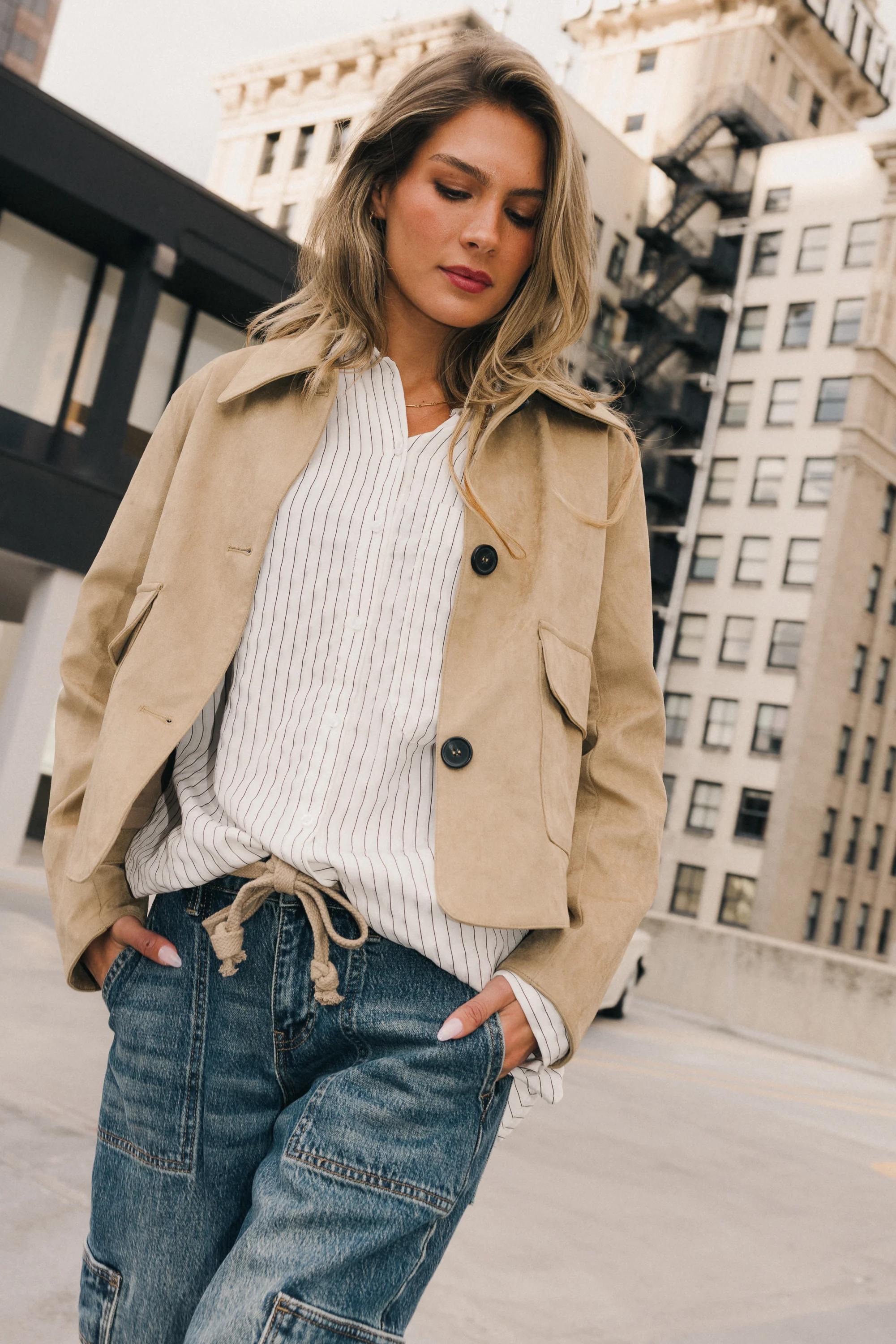 Aden Suede Jacket in Khaki - FINAL SALE - Image 2