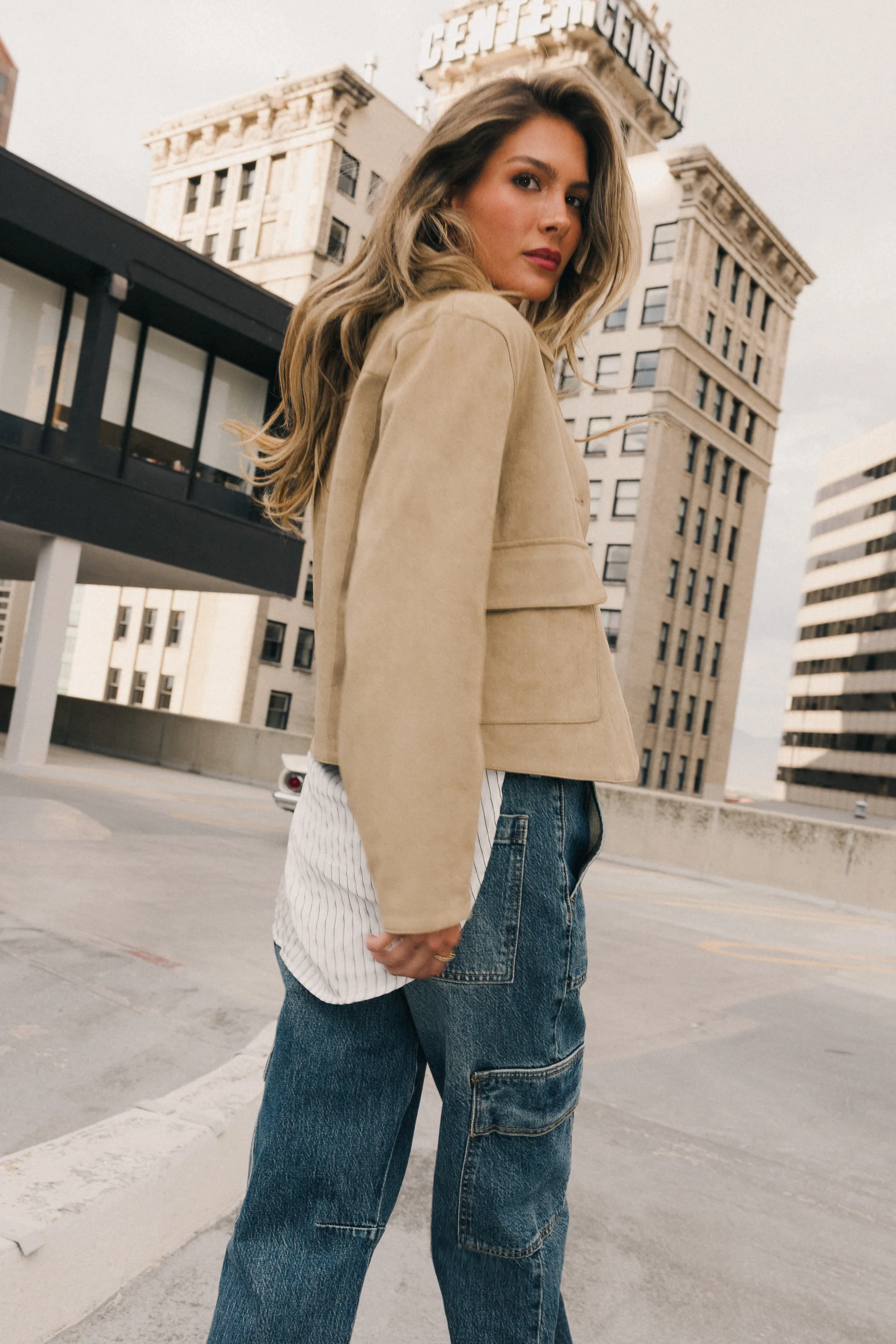 Aden Suede Jacket in Khaki - FINAL SALE - Image 3