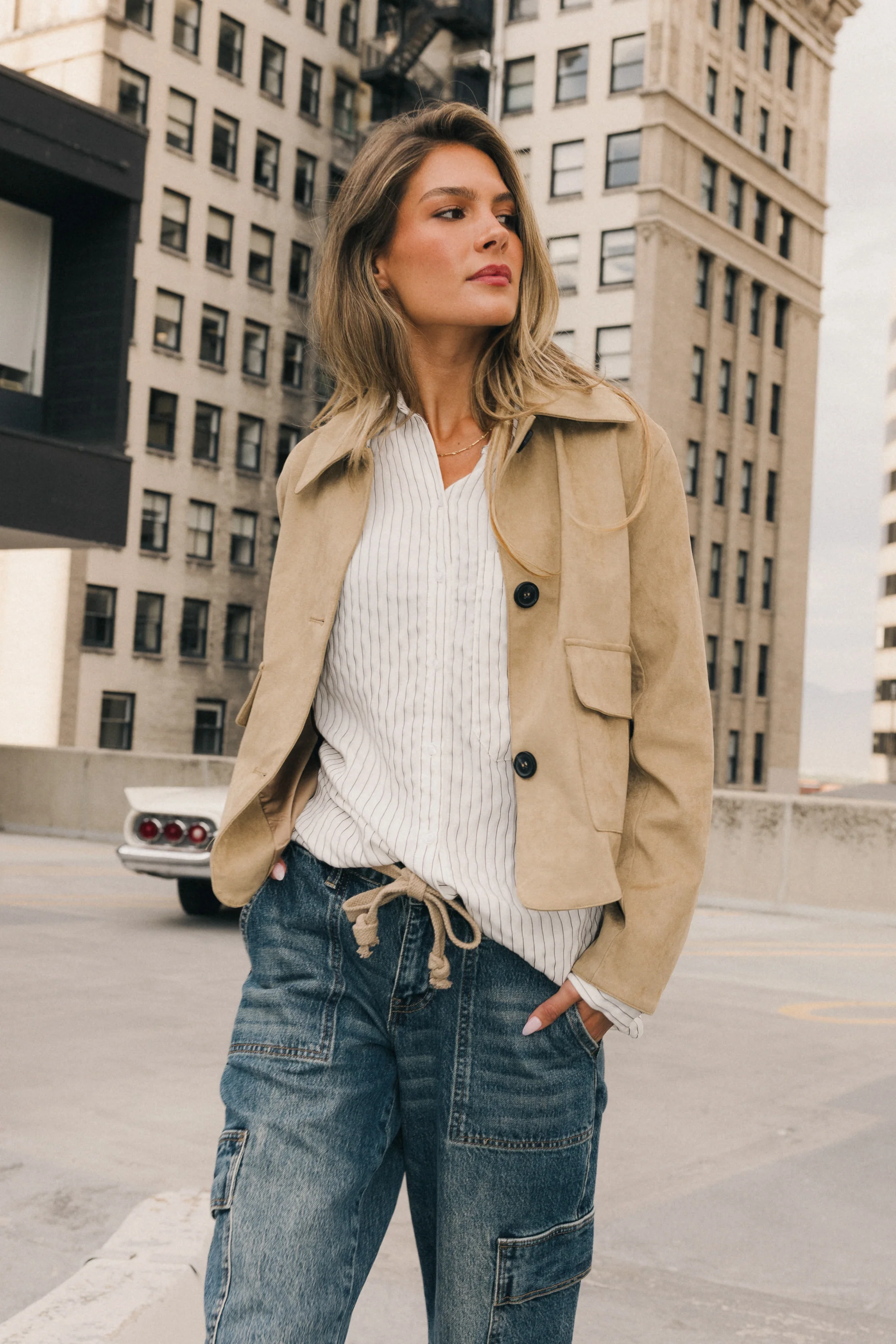 Aden Suede Jacket in Khaki - FINAL SALE - Image 7