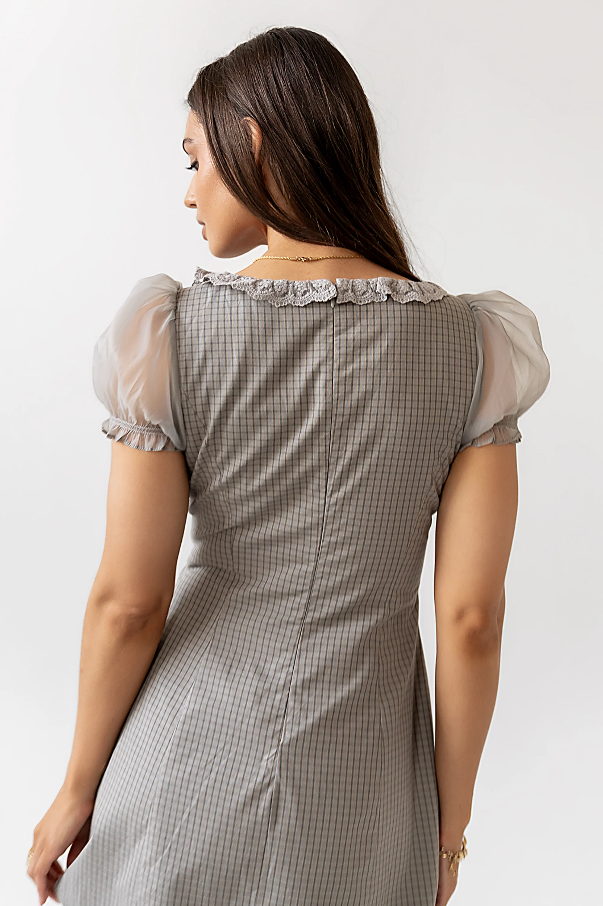 Alana Plaid Mini Dress in Sage - Image 5