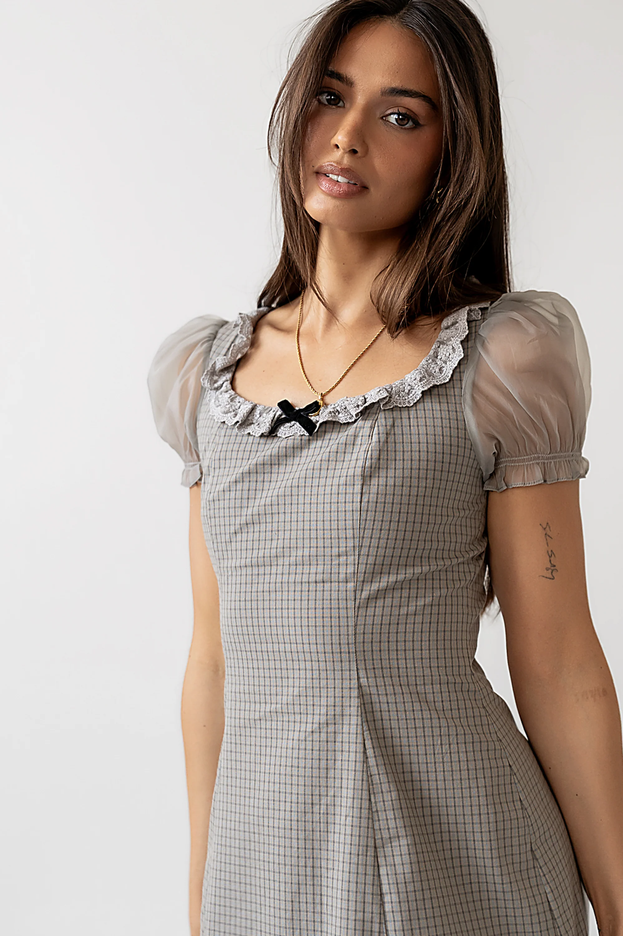 Alana Plaid Mini Dress in Sage - Image 6