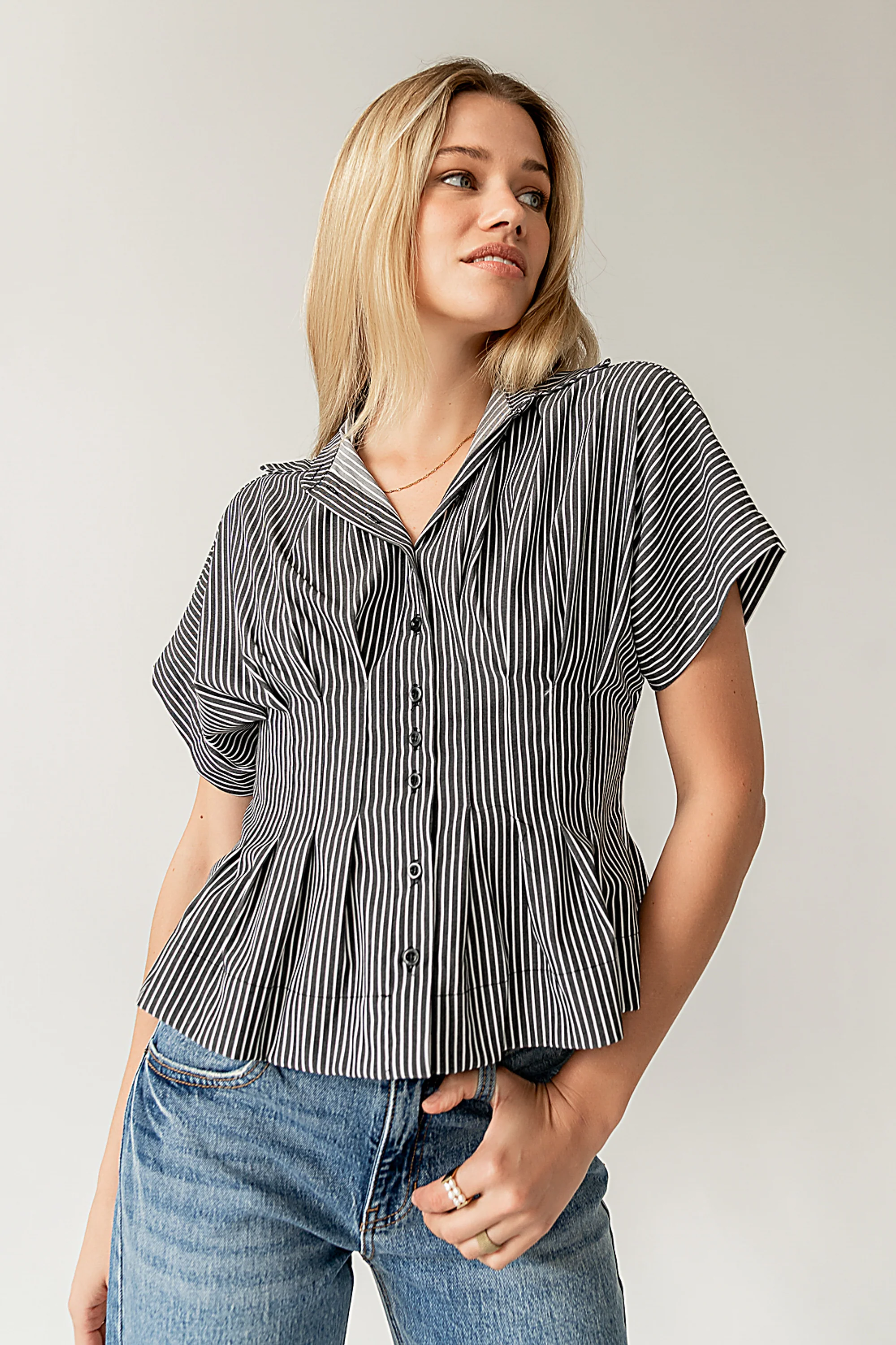 Alec Striped Blouse in Grey - FINAL SALE - Image 2