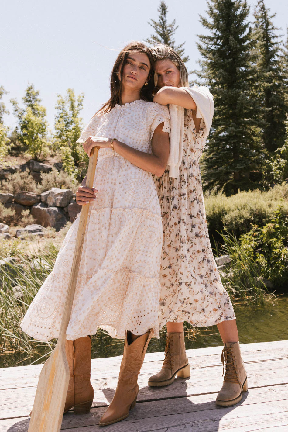 Alena Eyelet Lace Dress in Beige - Image 2