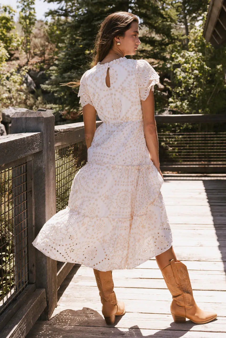 Alena Eyelet Lace Dress in Beige - Image 6