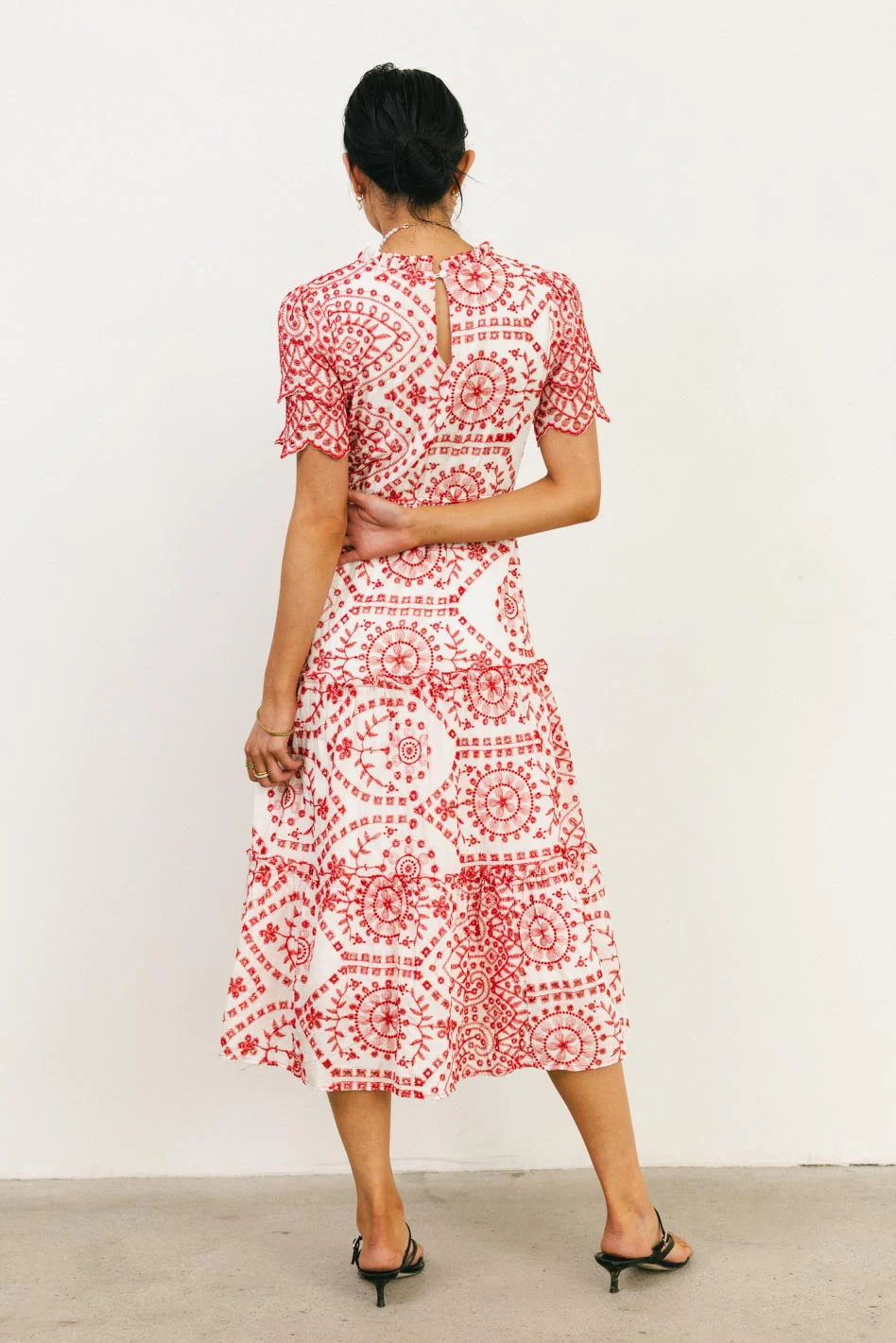 Alena Eyelet Lace Dress in Red - FINAL SALE - Image 3