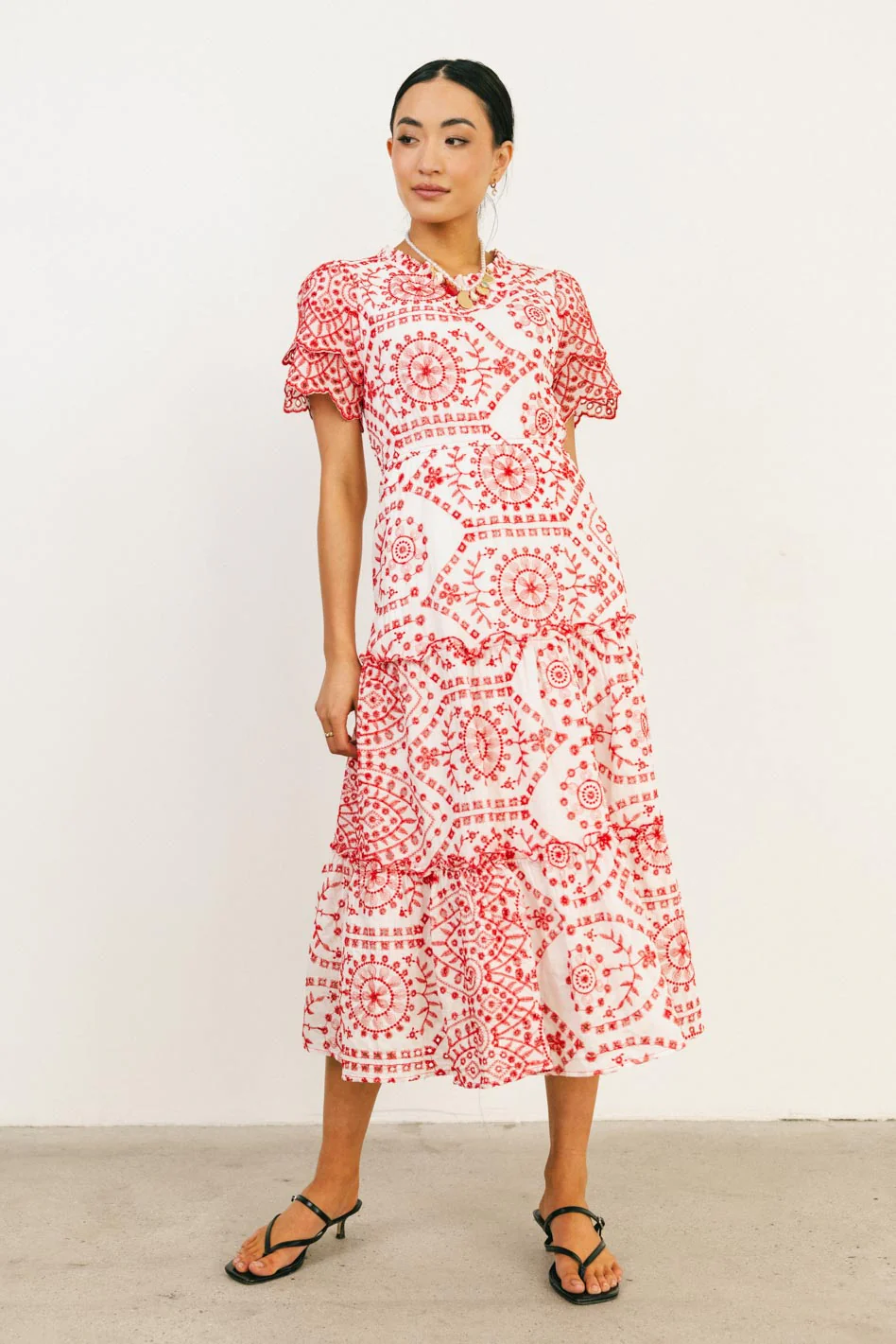 Alena Eyelet Lace Dress in Red - FINAL SALE - Image 4
