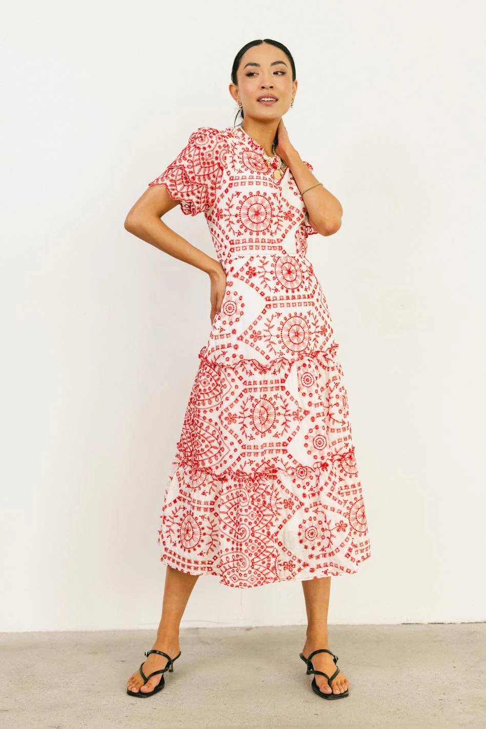Alena Eyelet Lace Dress in Red - FINAL SALE - Image 5