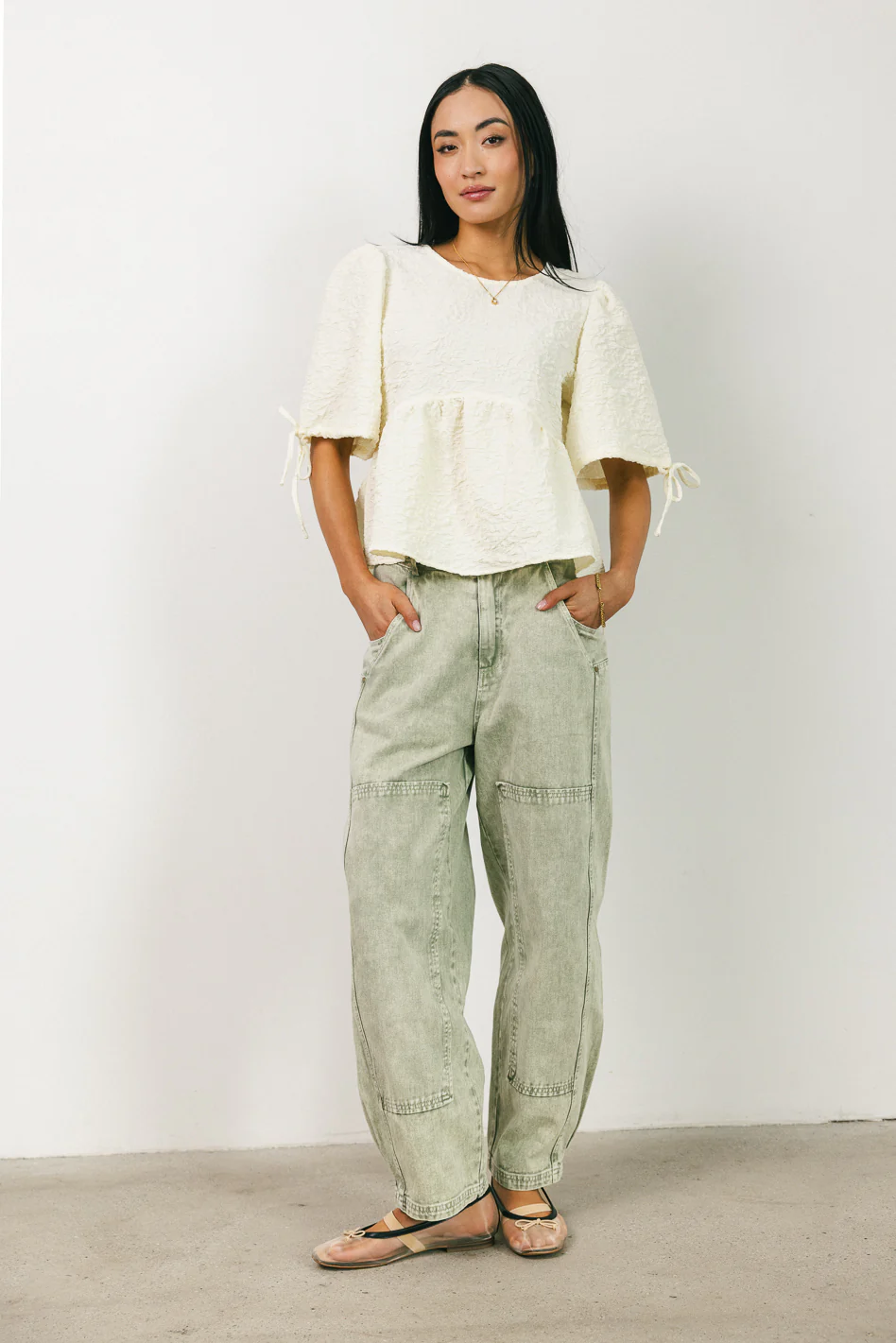 Alessia Peplum Top in Cream - FINAL SALE - Image 2