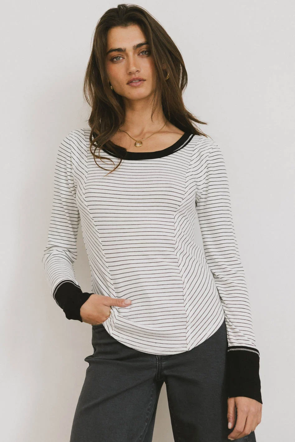 Alexandra Striped Top in White - FINAL SALE