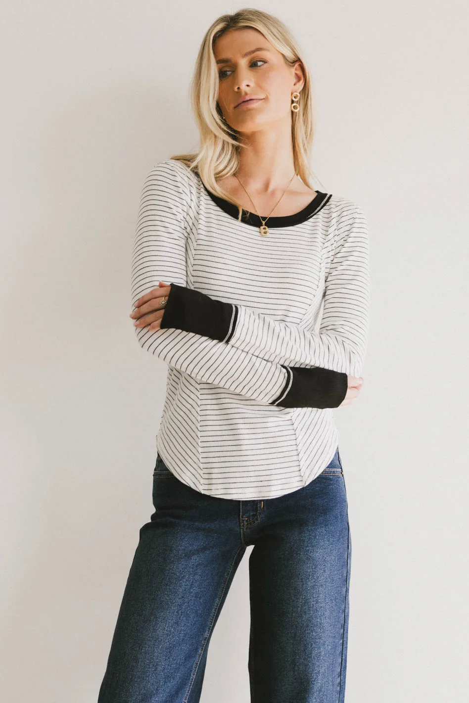 Alexandra Striped Top in White - FINAL SALE - Image 3