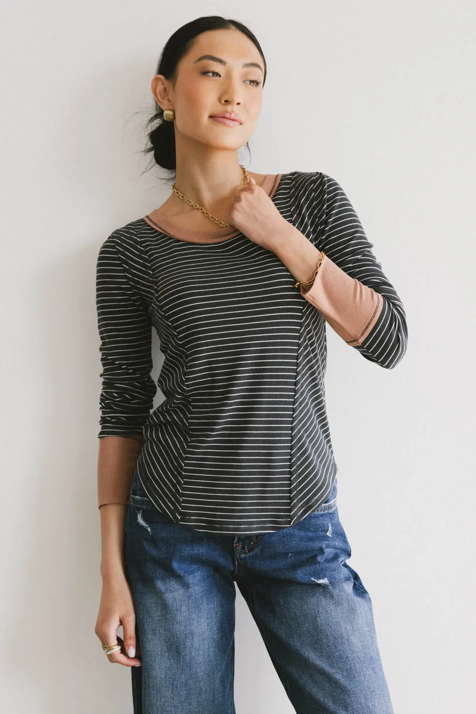 Alexandra Striped Top in Slate - FINAL SALE - Image 2