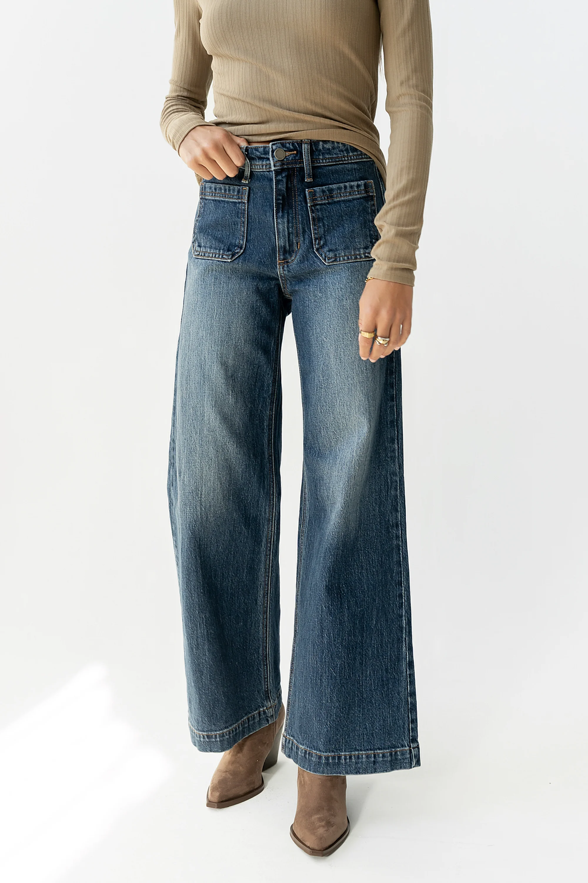Alexia Wide Leg Jeans in Dark Wash - Image 3