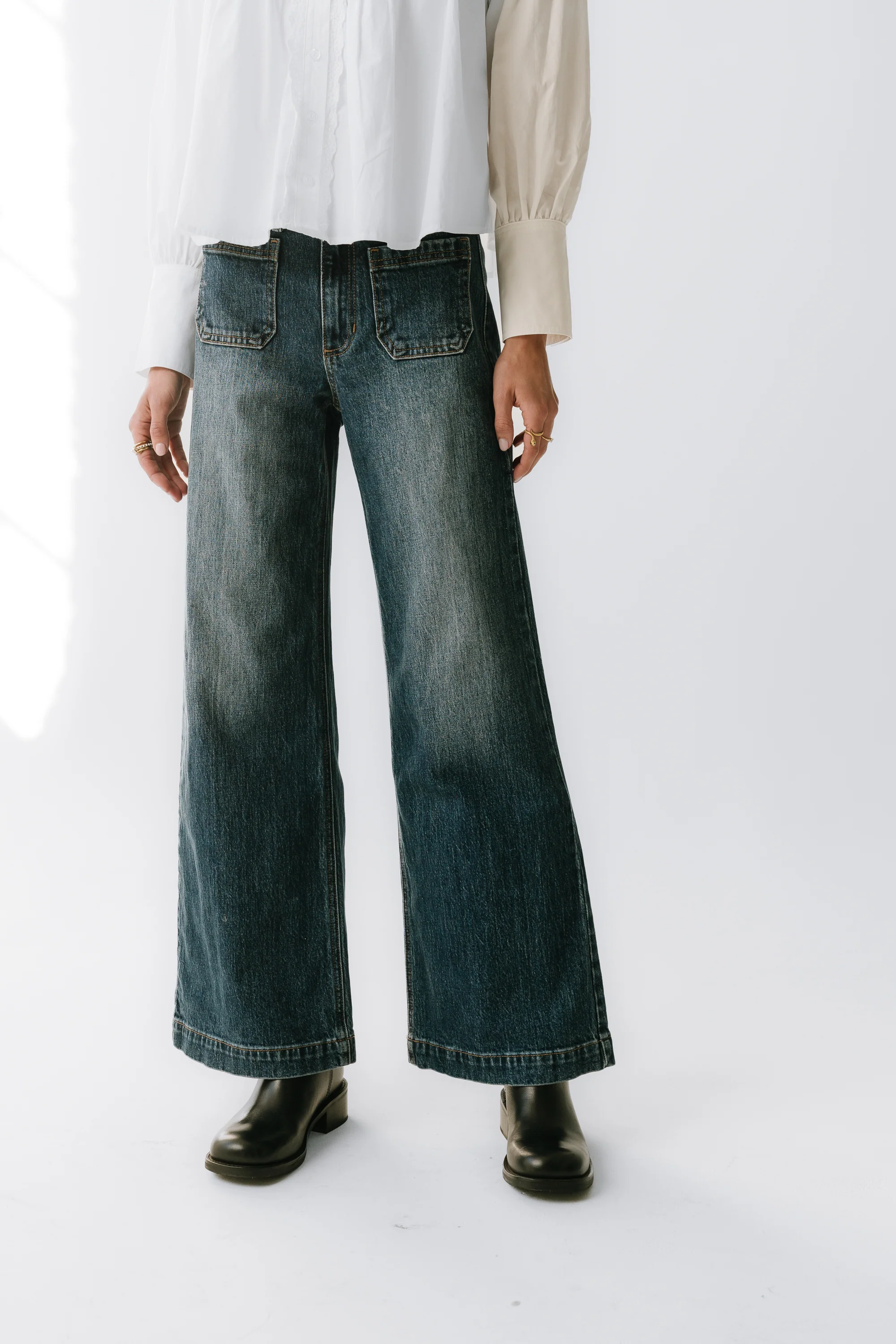 Alexia Wide Leg Jeans in Dark Wash - Image 4