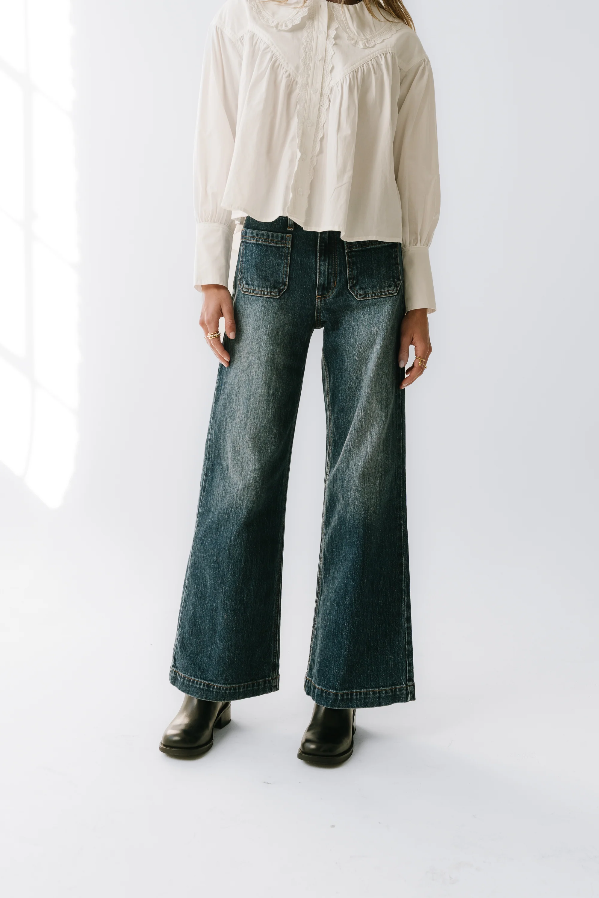 Alexia Wide Leg Jeans in Dark Wash - Image 6