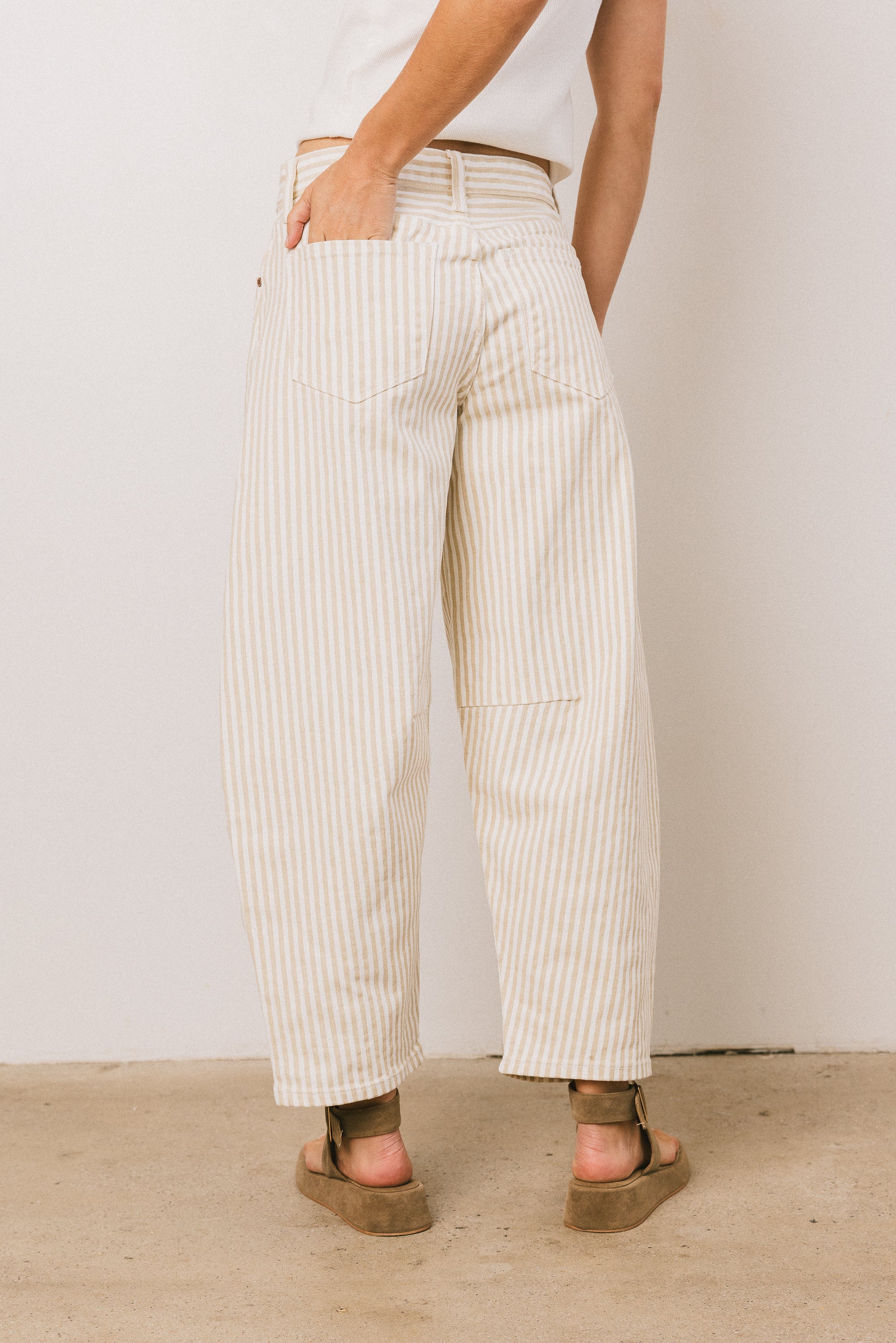 Allison Striped Barrel Jeans in Tan - FINAL SALE - Image 3