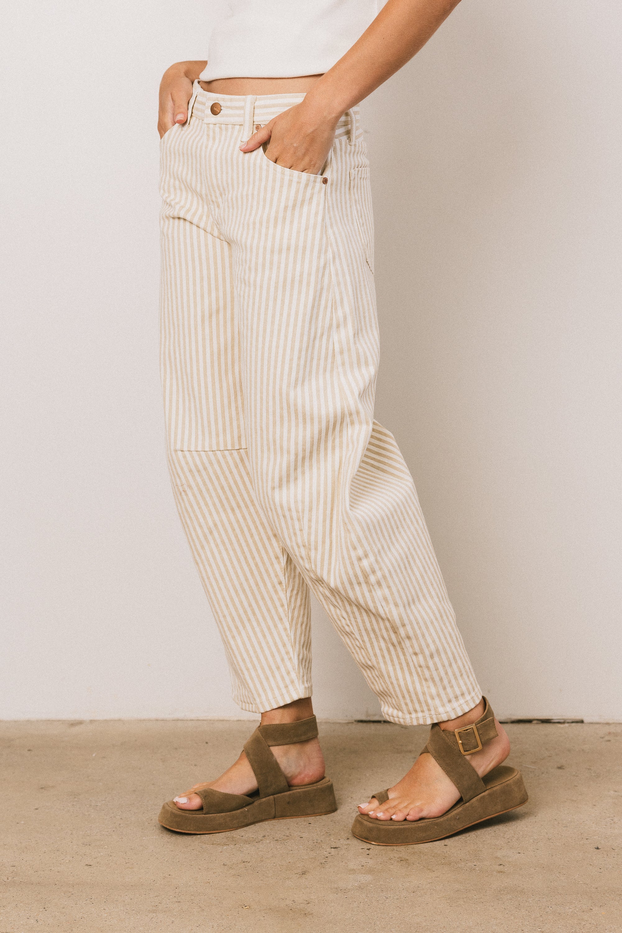 Allison Striped Barrel Jeans in Tan - FINAL SALE - Image 4