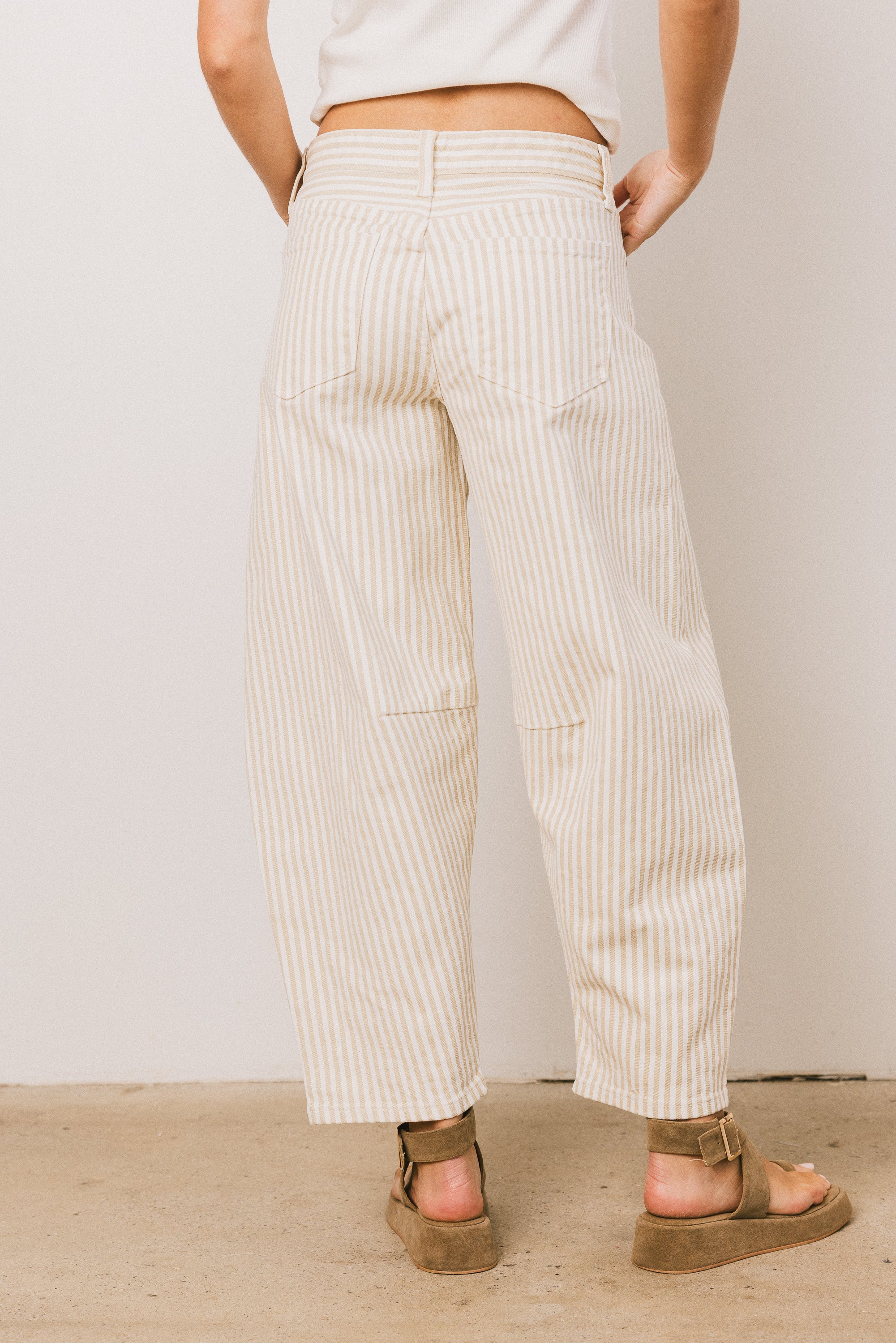 Allison Striped Barrel Jeans in Tan - FINAL SALE - Image 5