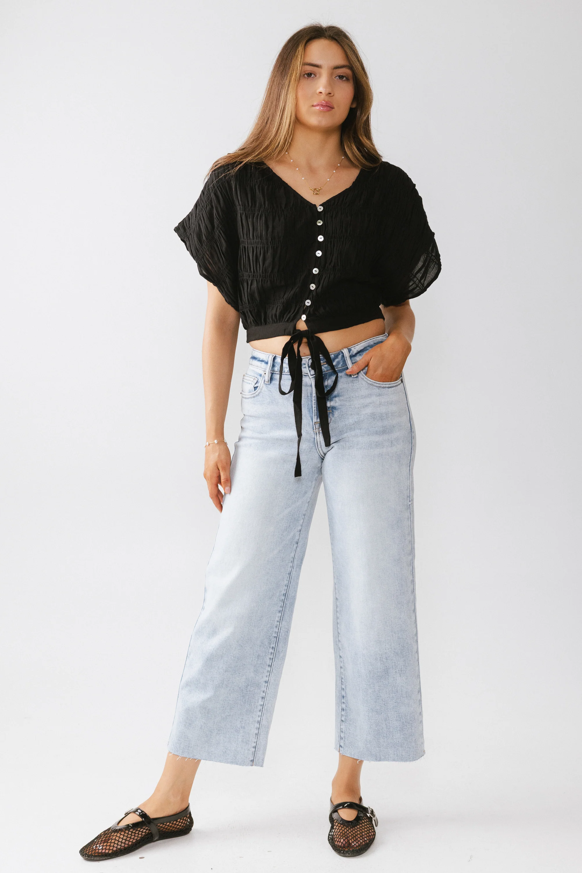 Alma Smocked Blouse in Black - FINAL SALE - Image 3