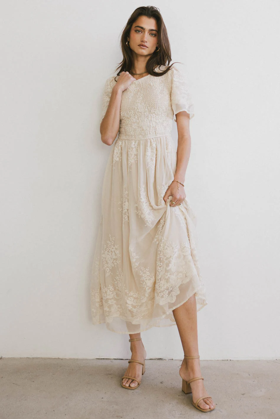 Alora Embroidered Dress in Champagne - FINAL SALE - Image 3