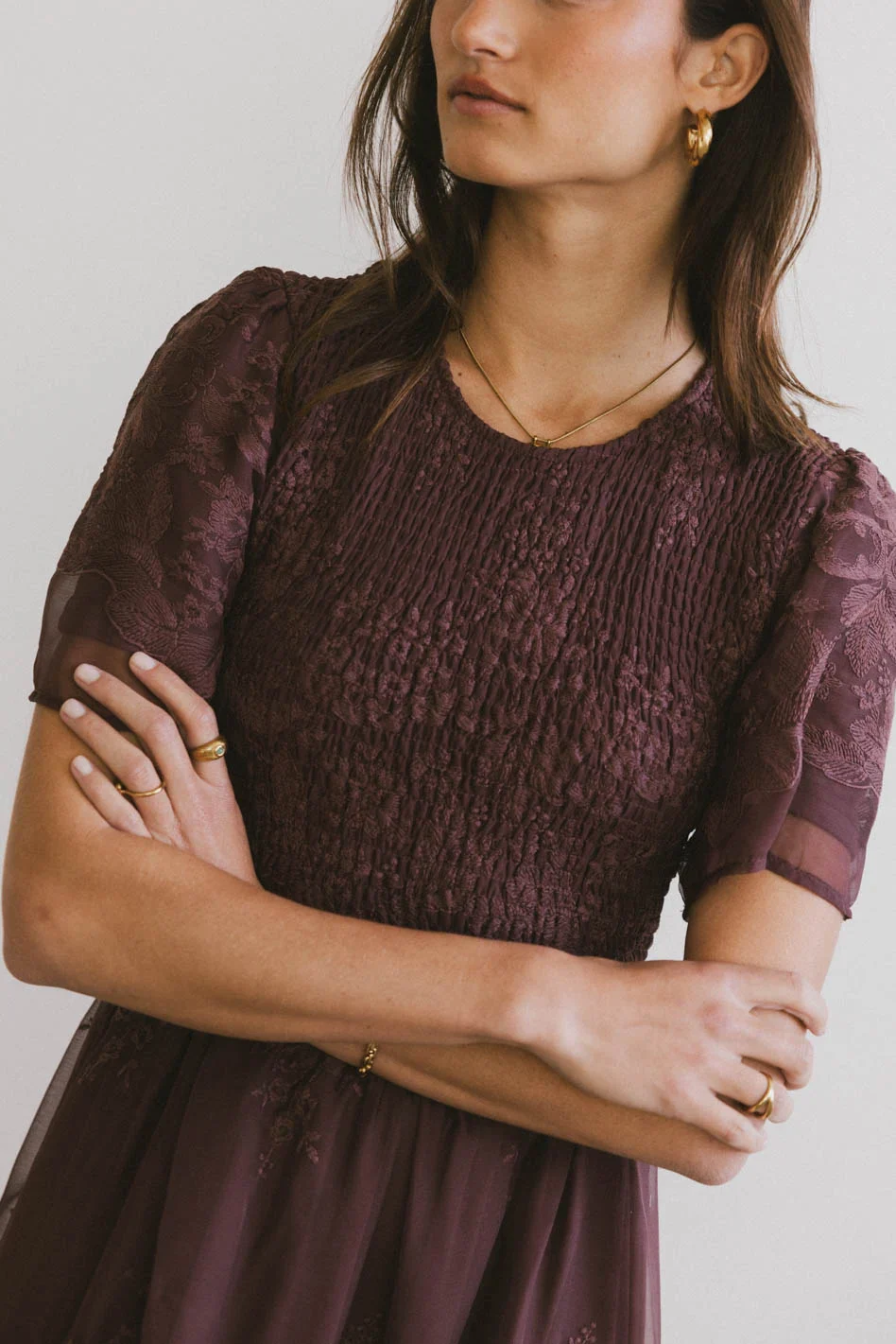 Alora Embroidered Dress in Maroon - FINAL SALE - Image 3