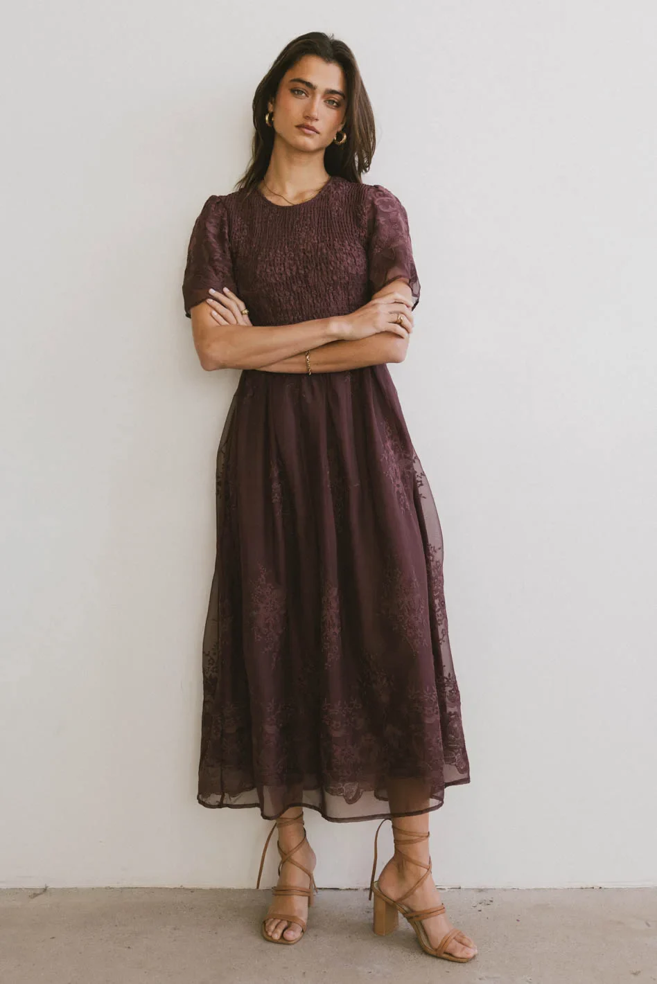 Alora Embroidered Dress in Maroon - FINAL SALE - Image 5