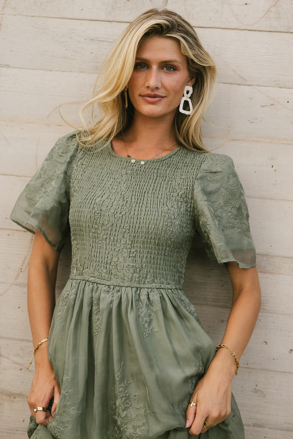Alora Embroidered Dress in Sage - Image 3