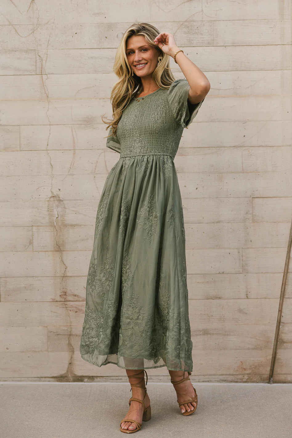 Alora Embroidered Dress in Sage - Image 4