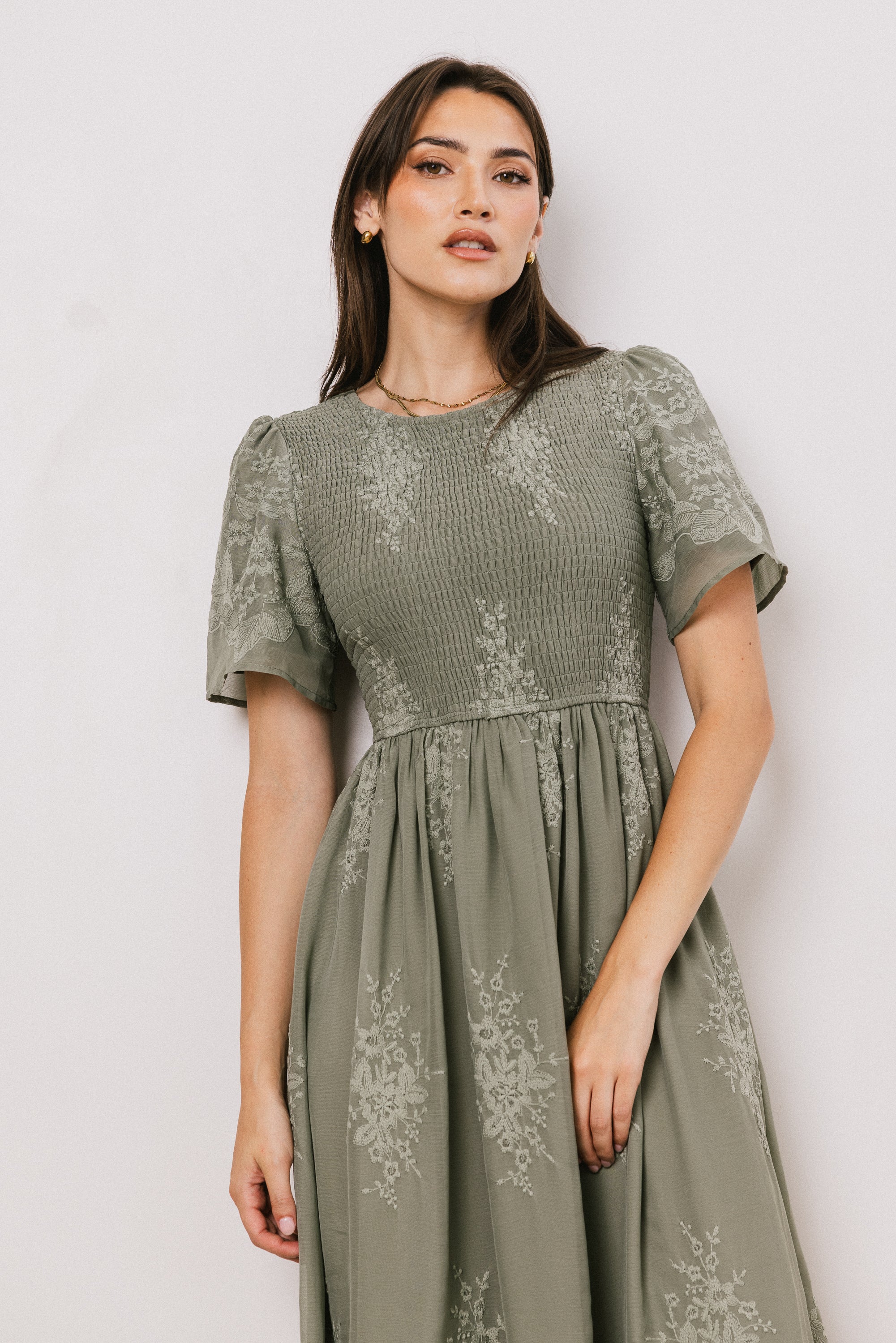 Alora Embroidered Dress in Sage - Image 5