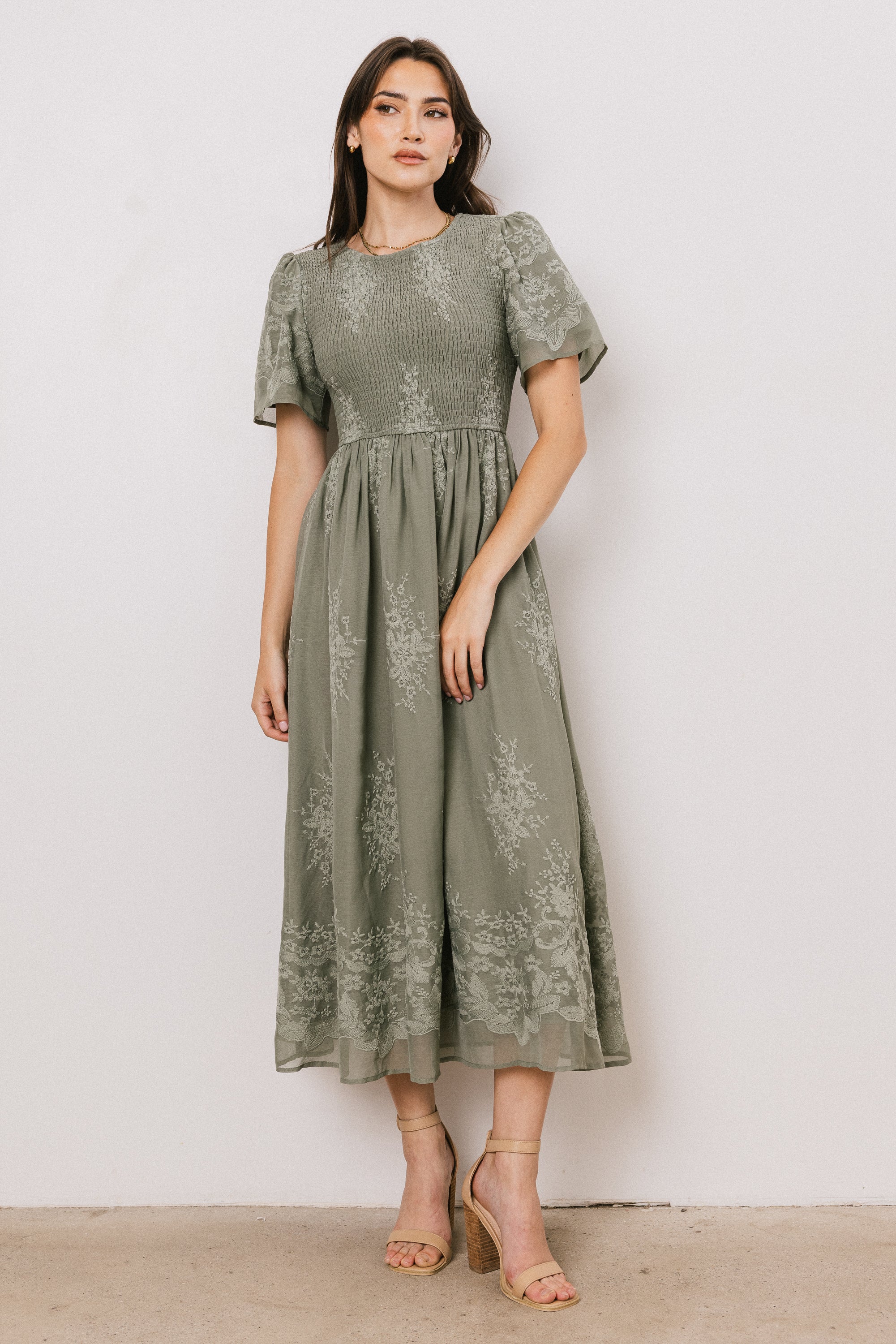 Alora Embroidered Dress in Sage - Image 6