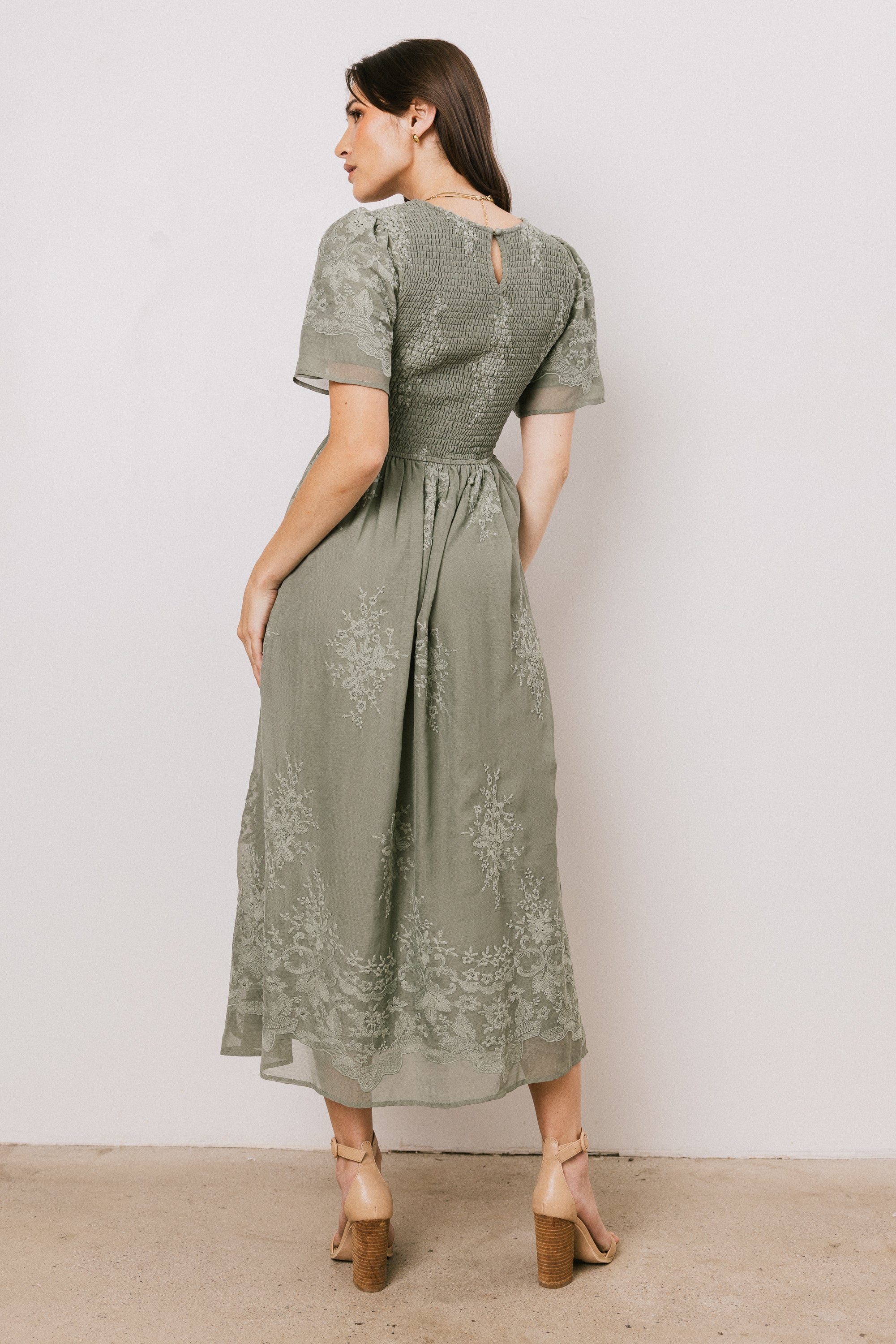 Alora Embroidered Dress in Sage - Image 7