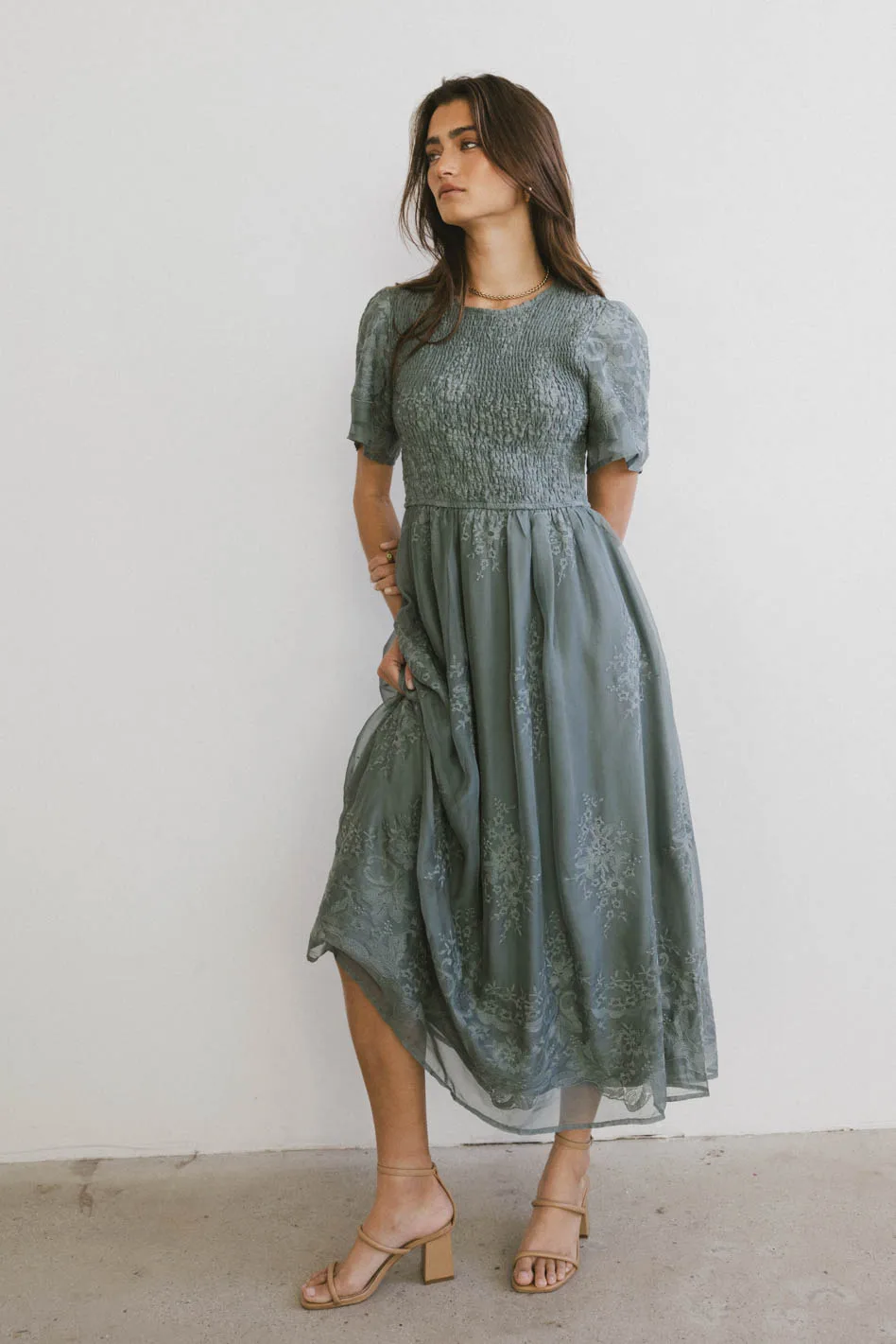 Alora Embroidered Dress in Teal - FINAL SALE