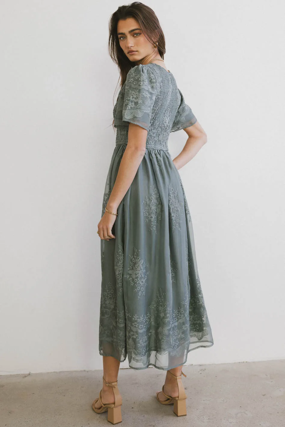 Alora Embroidered Dress in Teal - FINAL SALE - Image 2