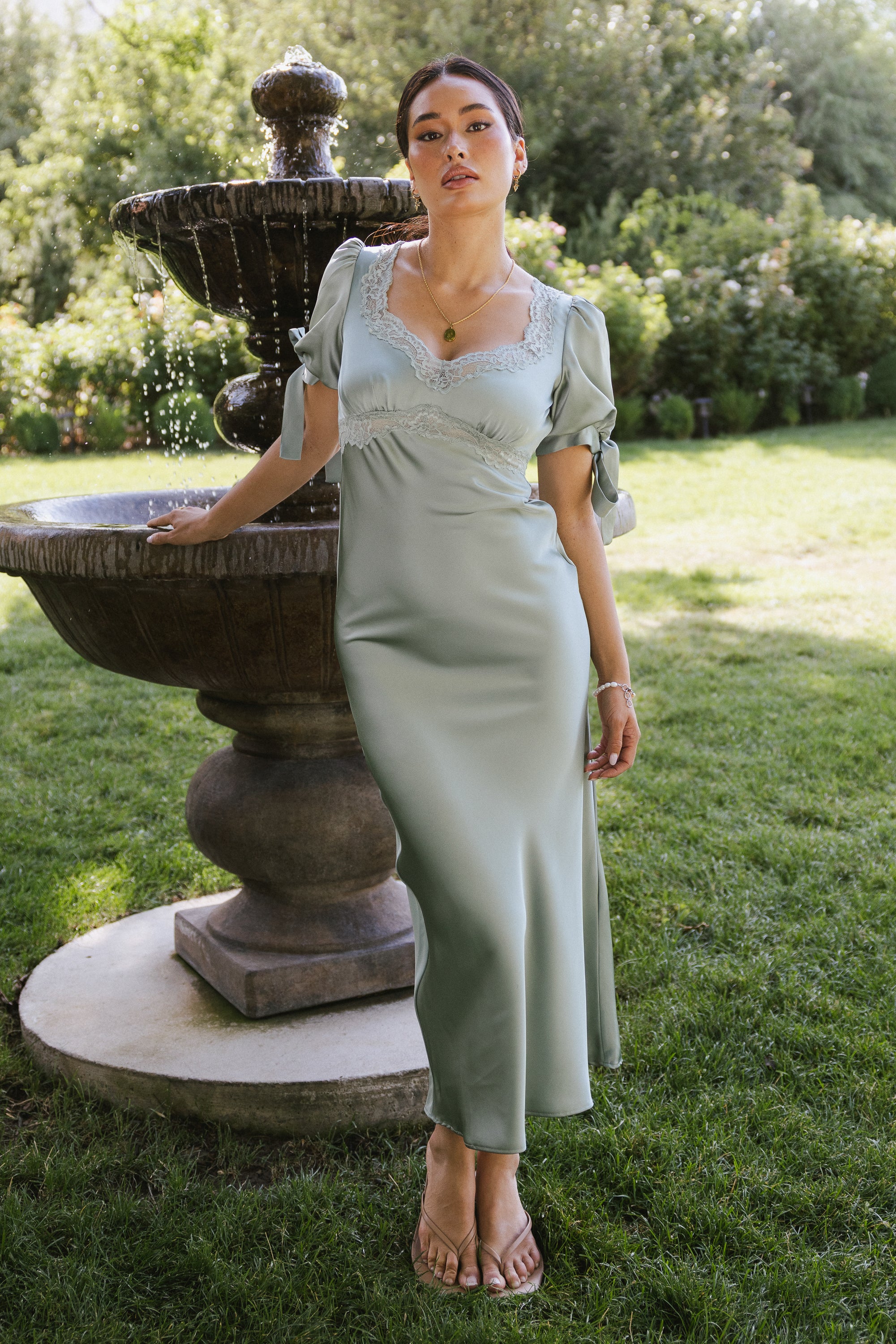 Amanda Lace Trim Maxi Dress in Light Sage - FINAL SALE - Image 3