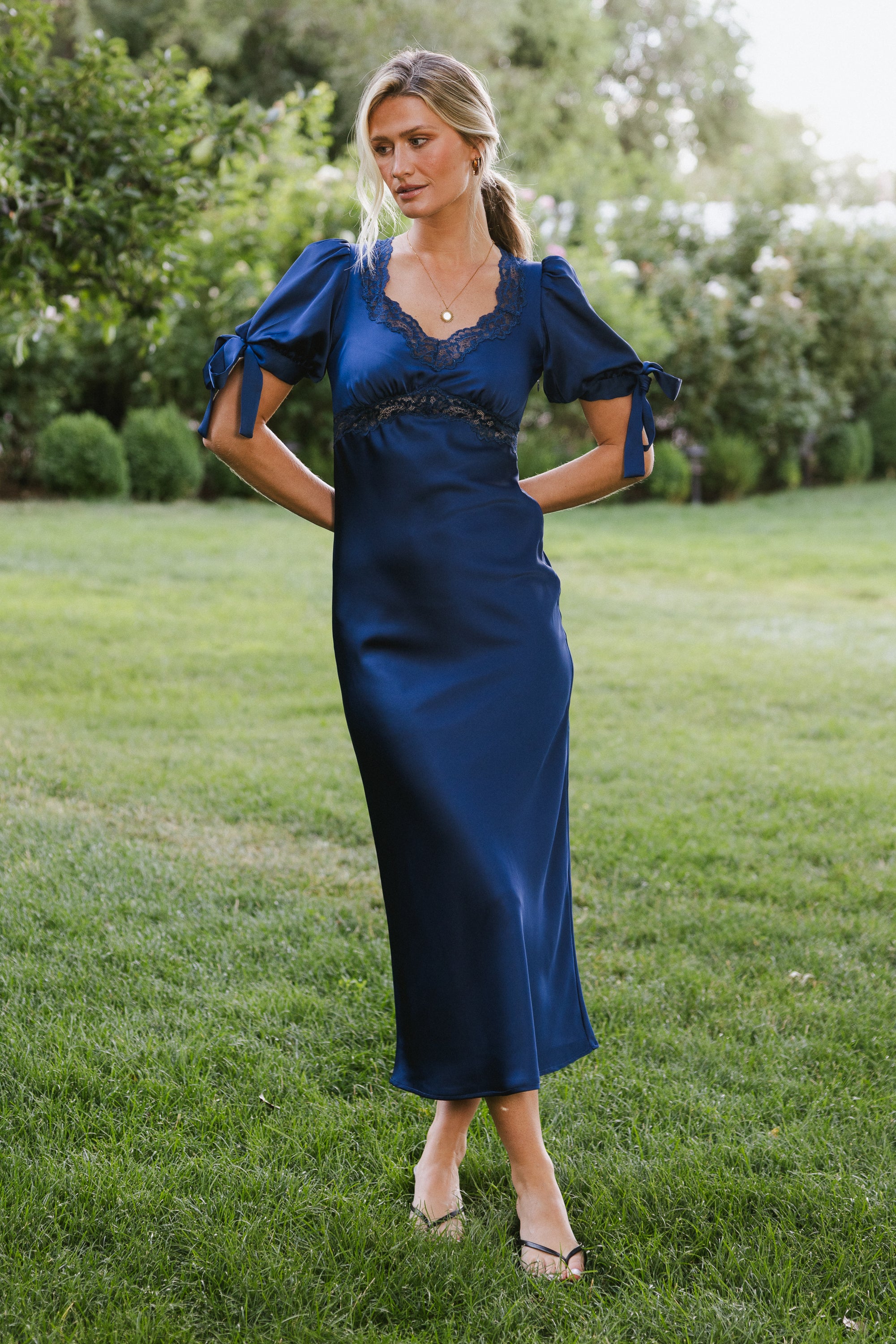 Amanda Lace Trim Maxi Dress in Navy - Image 6