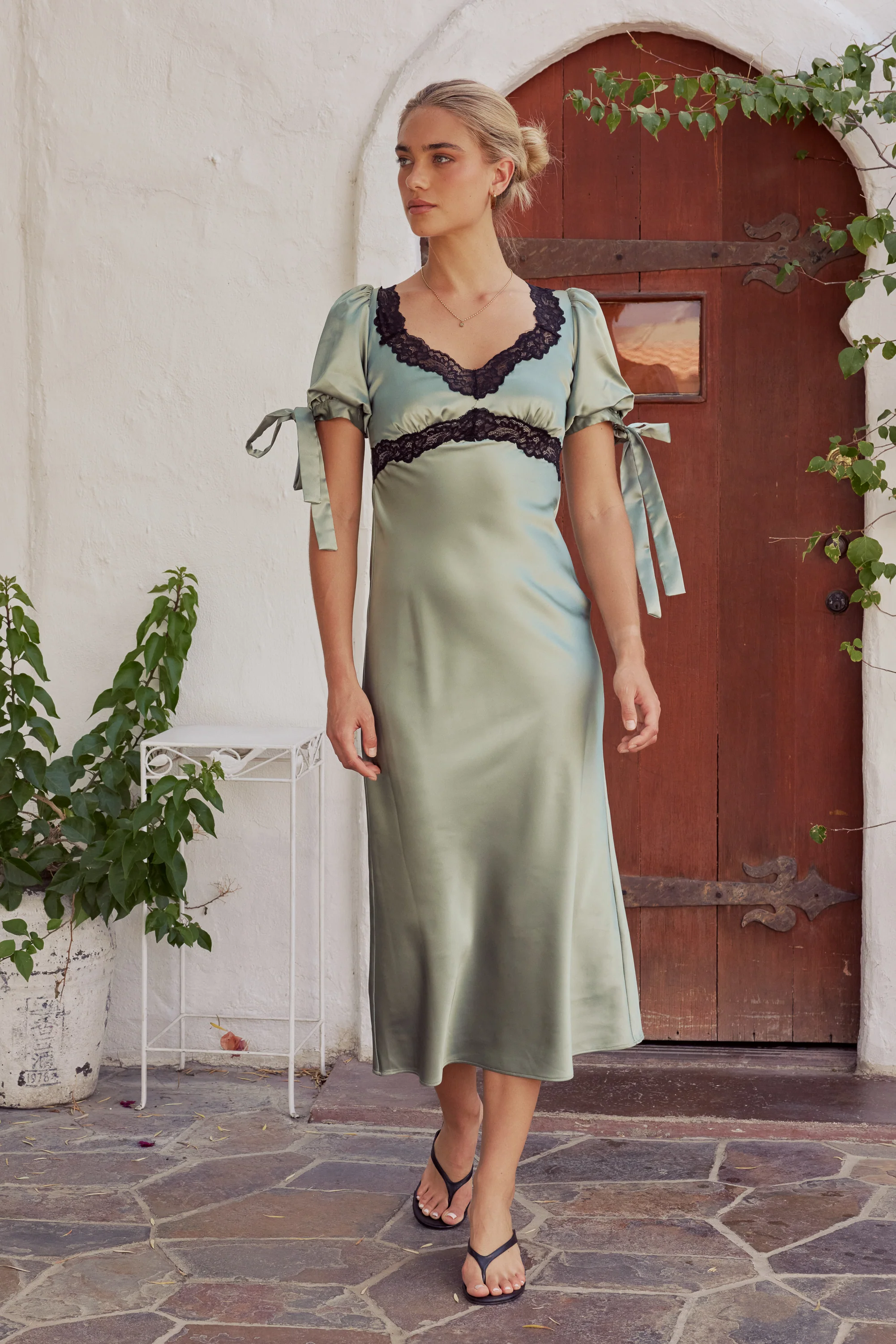 Amanda Lace Trim Maxi Dress in Sage