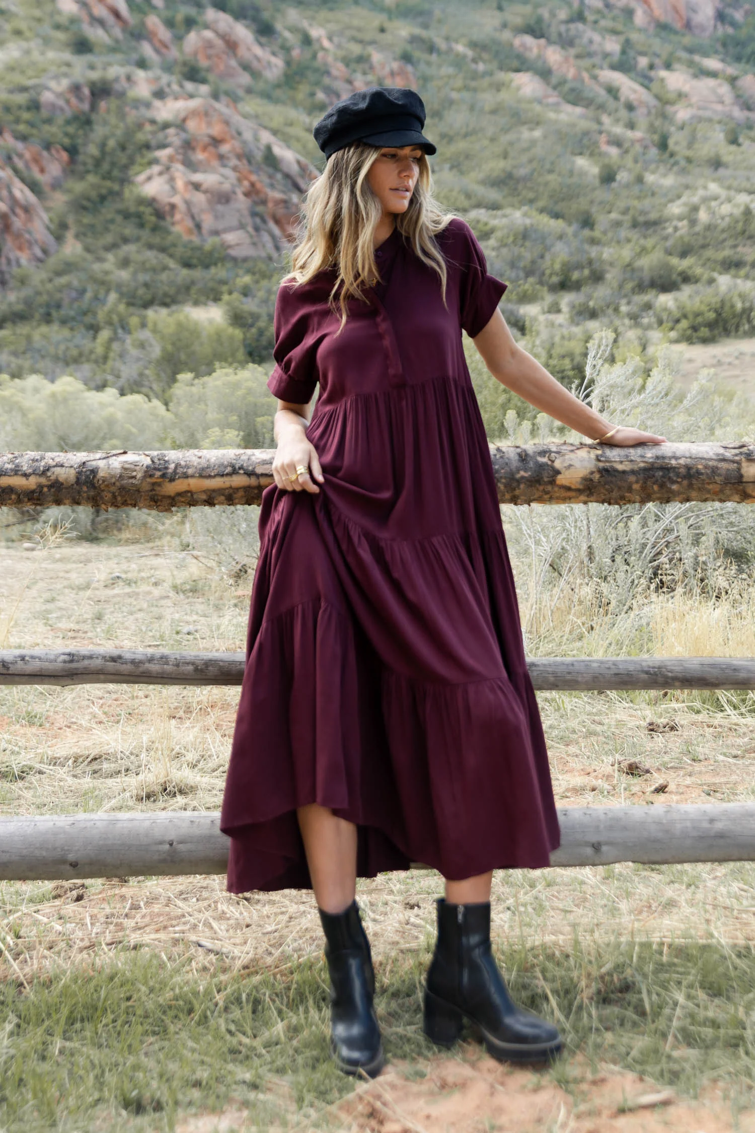 Amanda Tiered Dress in Burgundy - FINAL SALE - Image 3