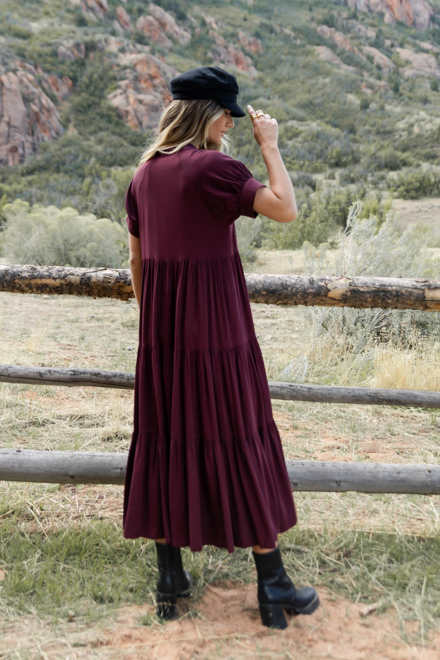 Amanda Tiered Dress in Burgundy - FINAL SALE - Image 4