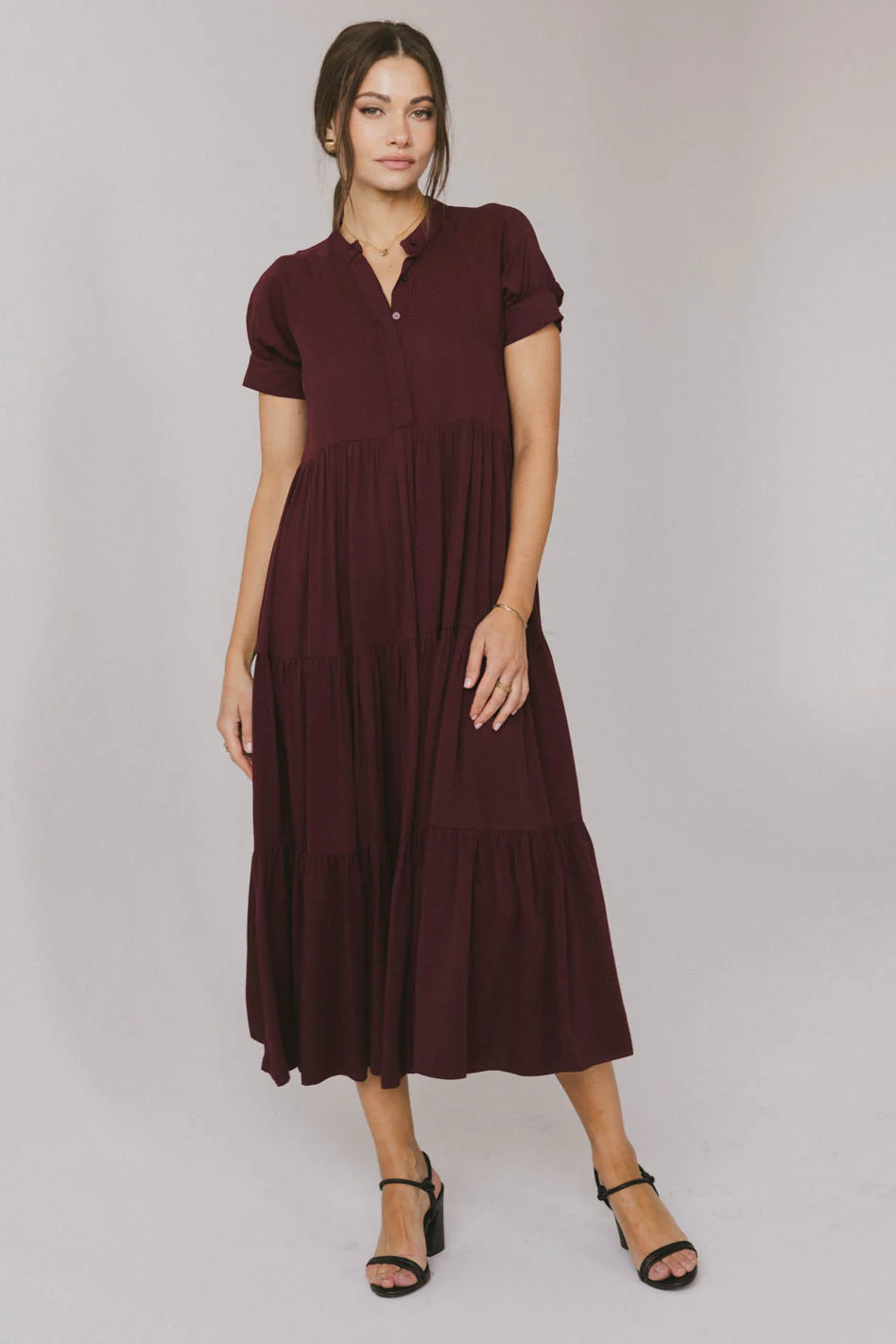 Amanda Tiered Dress in Burgundy - FINAL SALE - Image 5